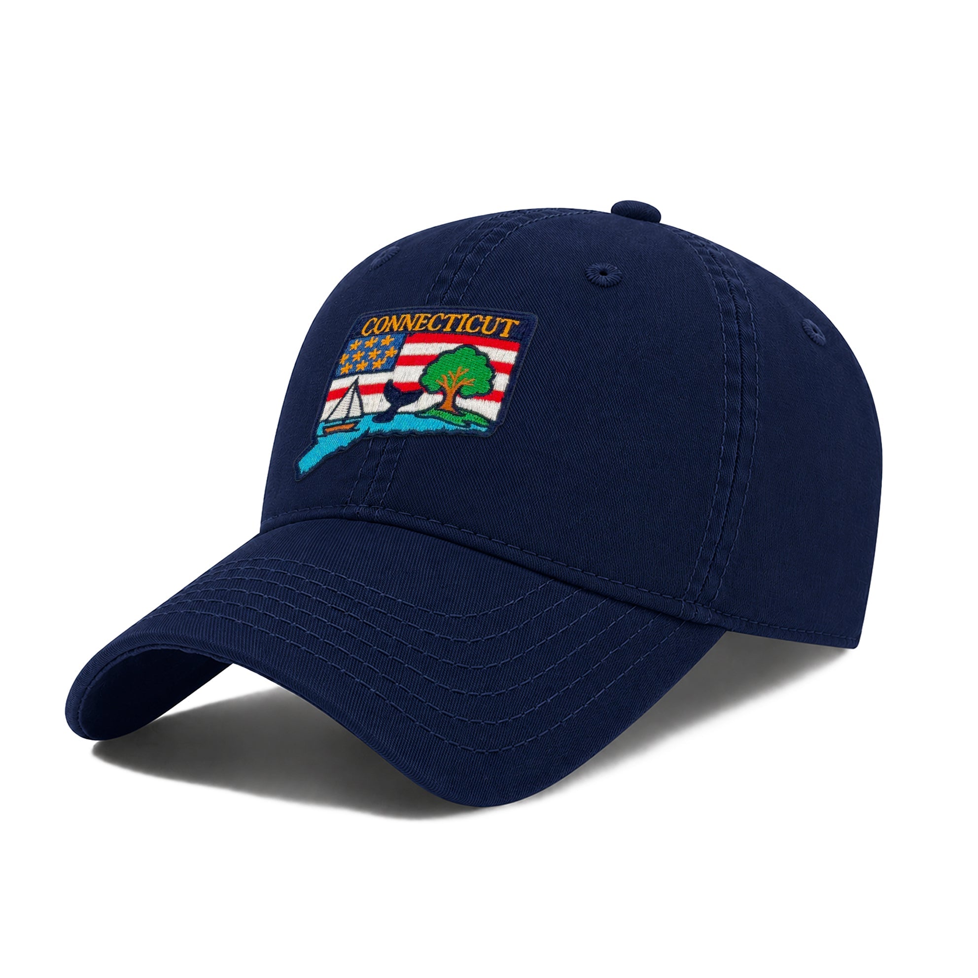 Connecticut New England Baseball Cap with Embroidered Whale Sailboat Patch for Travel