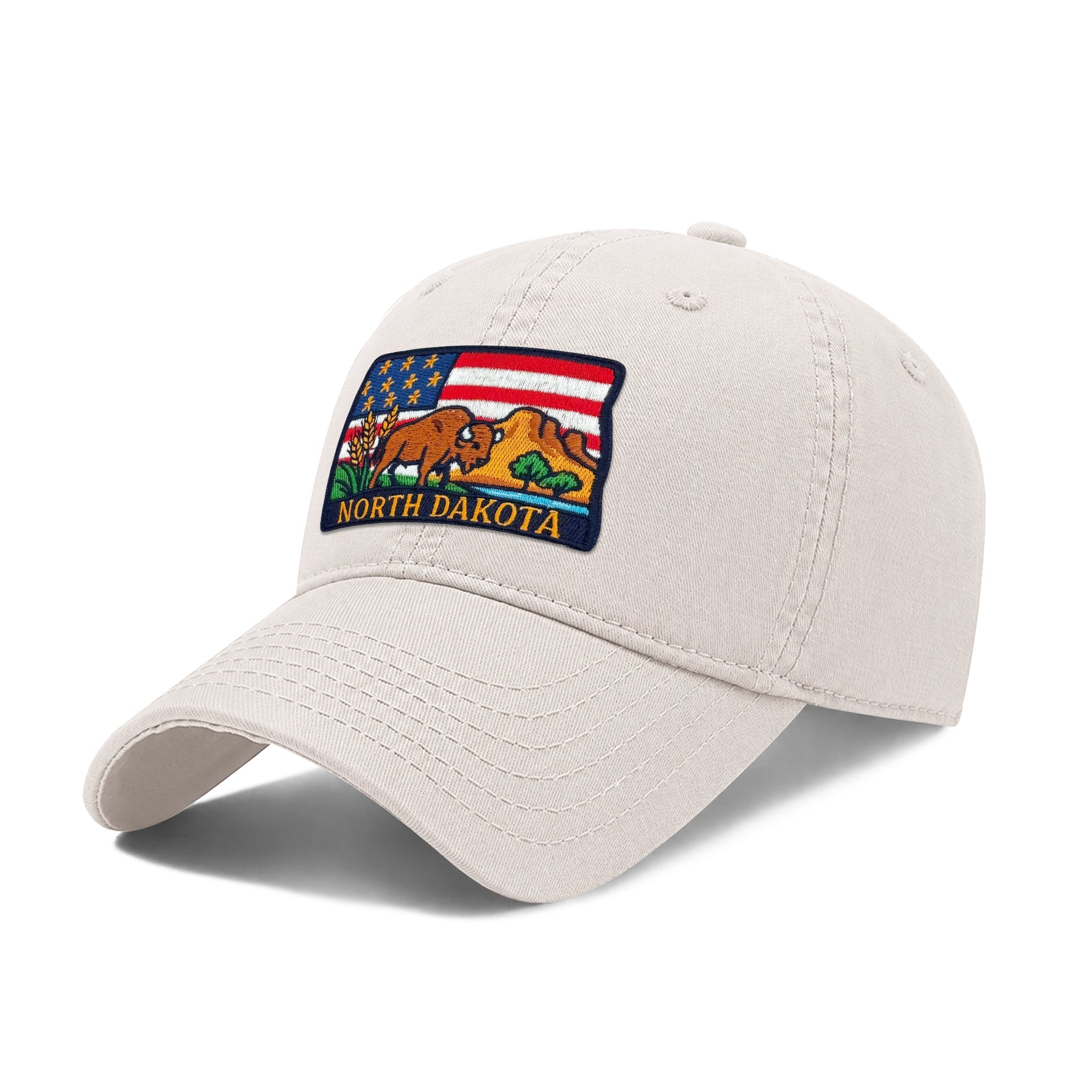 North Dakota Reflecting State Icons Low Profile Garment Wash Cotton Baseball Caps Mens Womens
