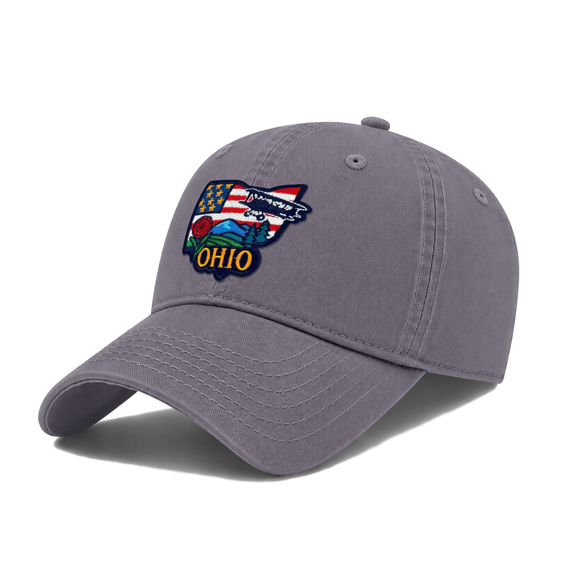 Ohio Washed Baseball Cap | Vintage Cotton Twill Adjustable Hat | Embroidered Ohio Travel Souvenir Cap