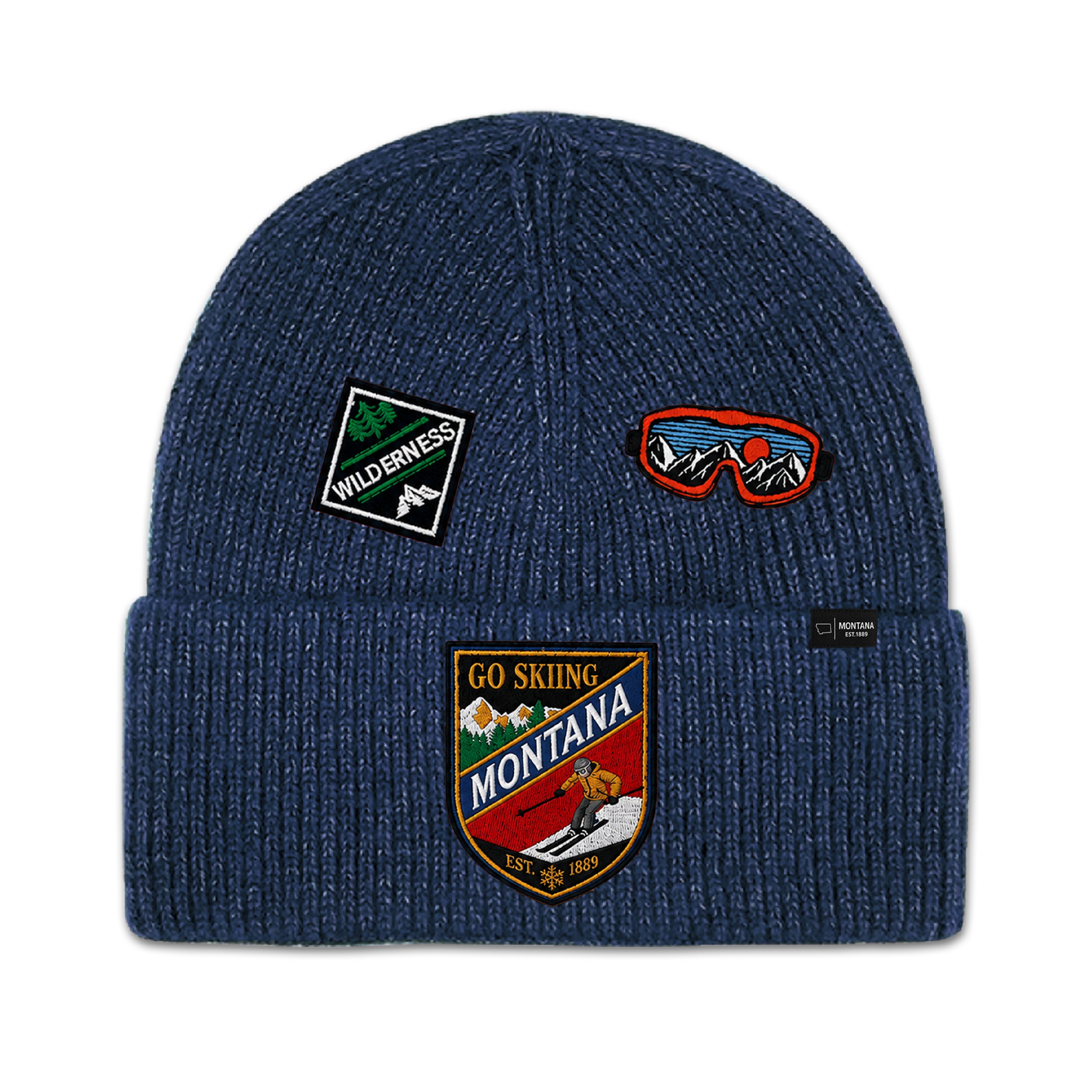 Big Sky, Montana Go Skiing Knit Beanie with Appliqu Patches
