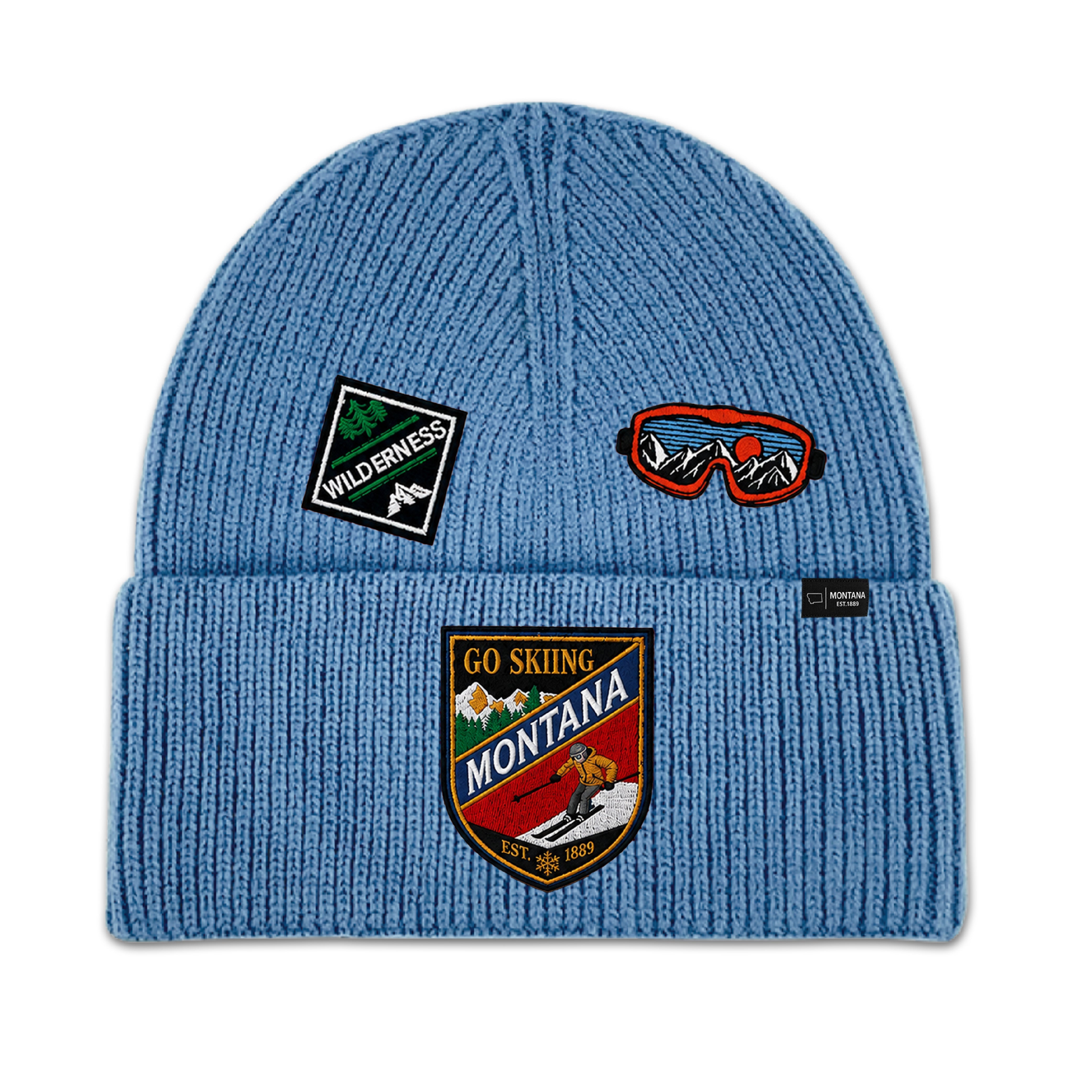 Big Sky, Montana Go Skiing Knit Beanie with Appliqu Patches