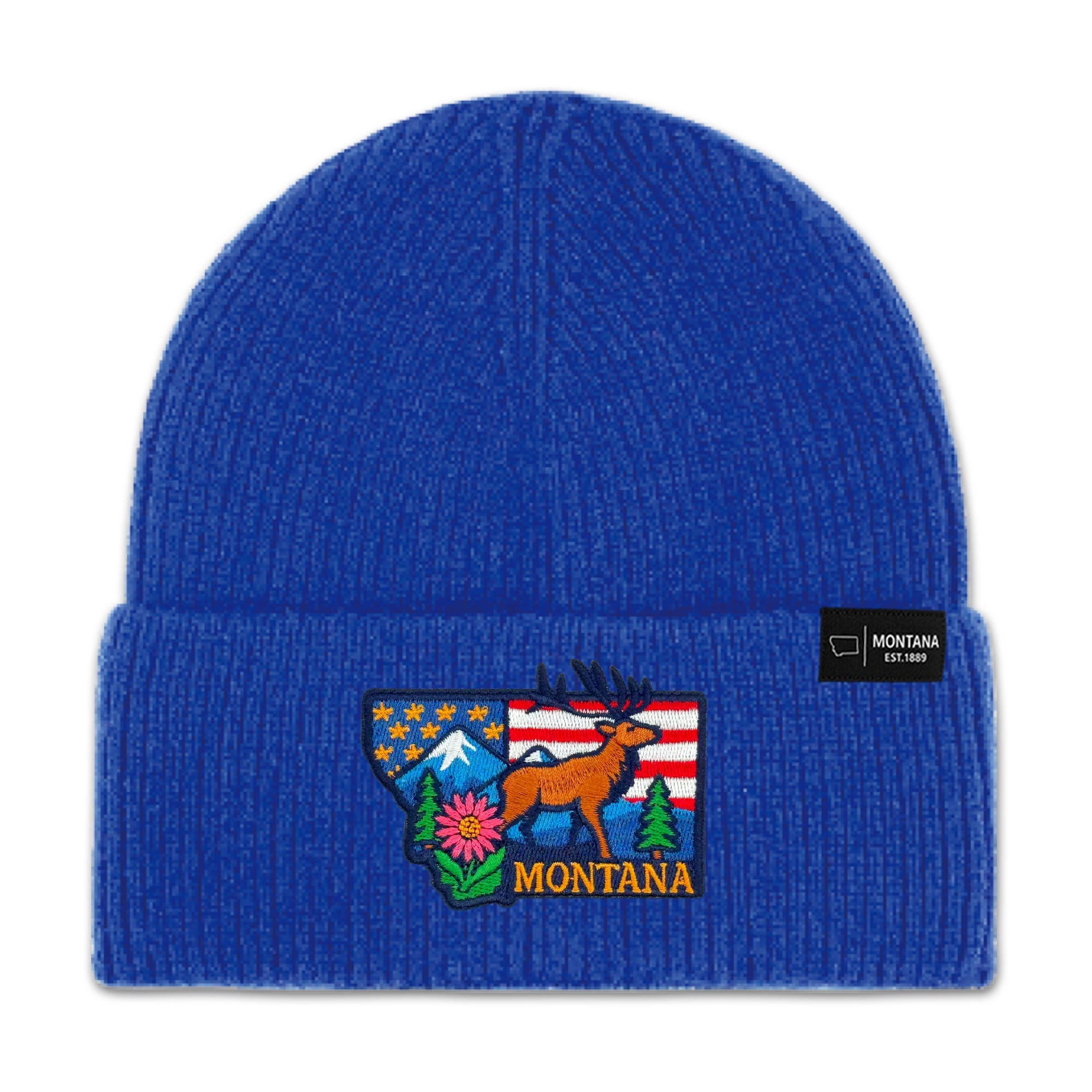 Montana Mens Womens Knit Beanie with Custom State Icons Unique Top Stitching Cozy Medium Fit