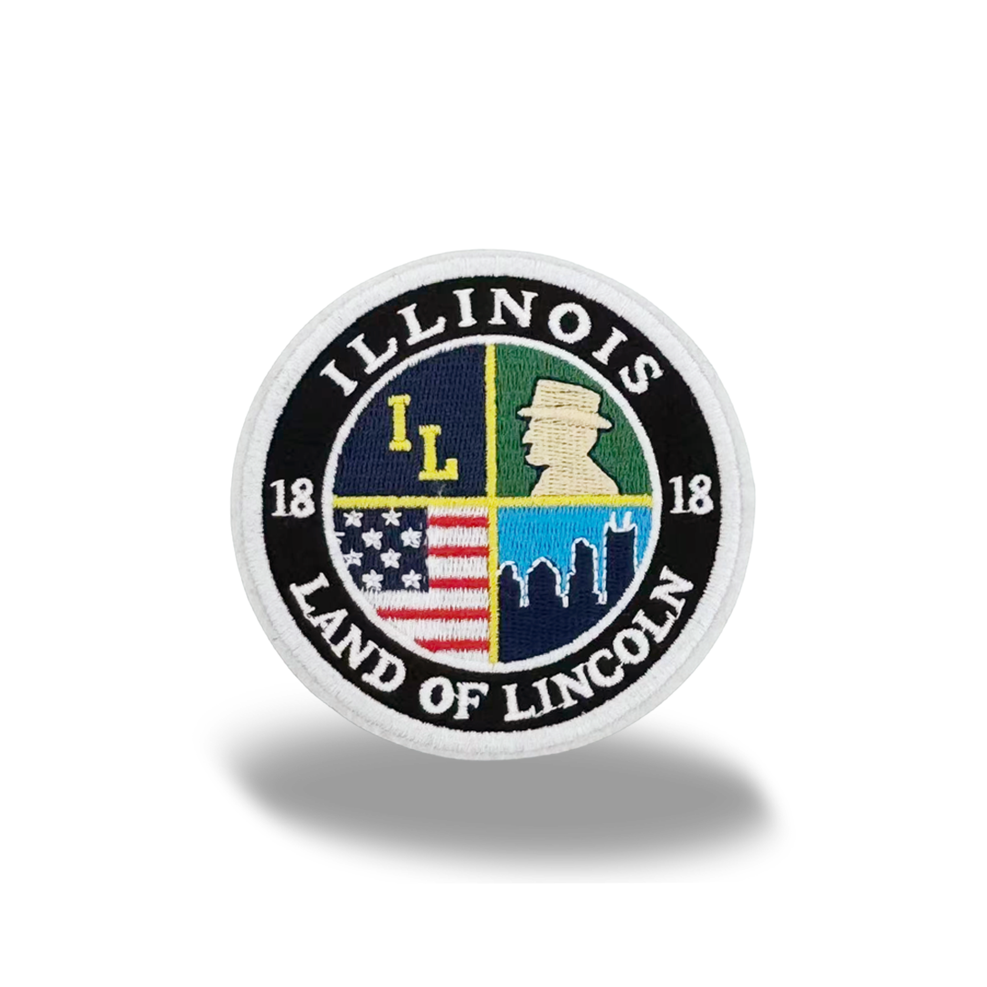 Illinois Land of Lincoln Embroidered Patch Vintage State Badge Round Iron-On
