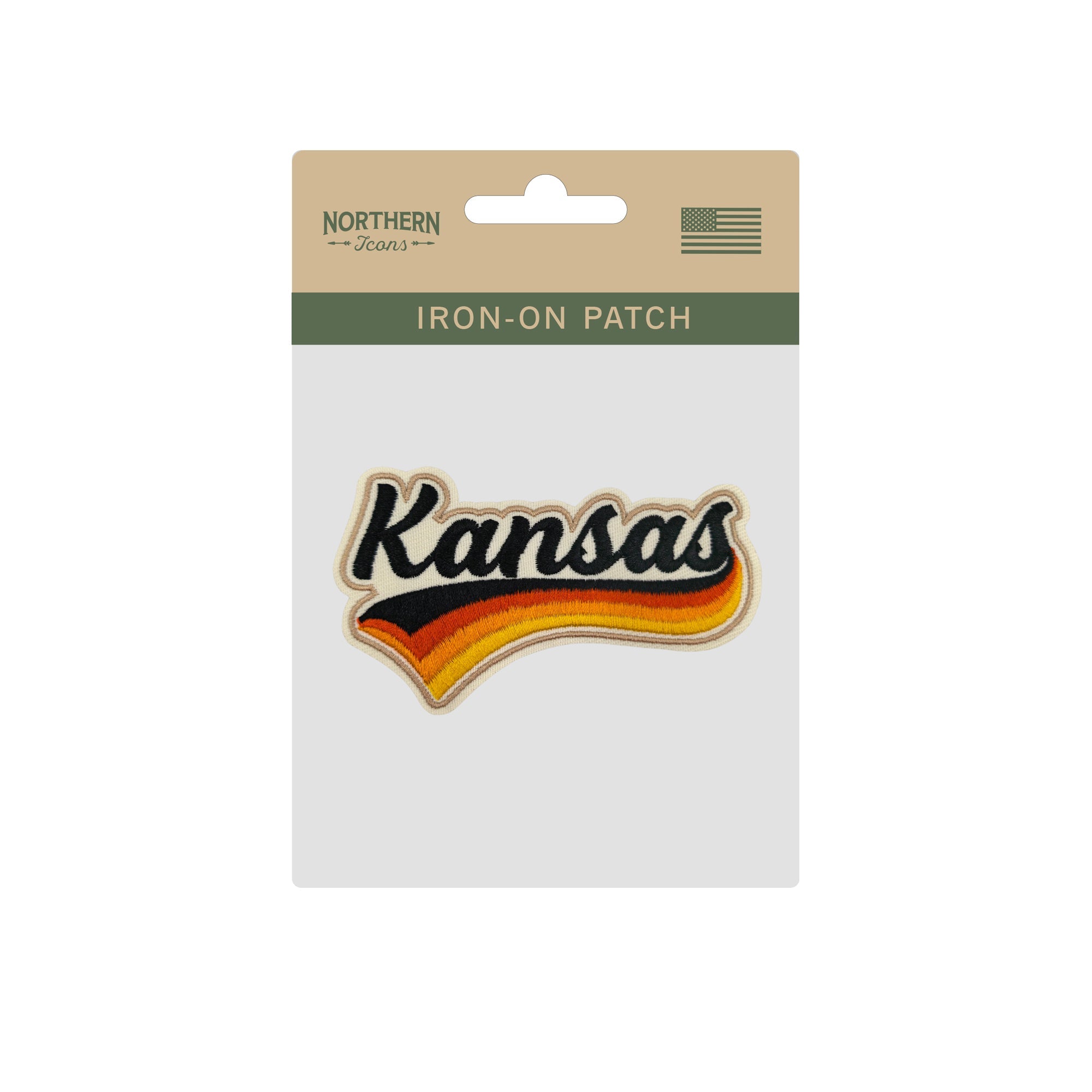 Kansas Retro Script Embroidered Iron-On Patch | Vintage State Name Travel Souvenir Applique for Jackets, Hats & Backpacks