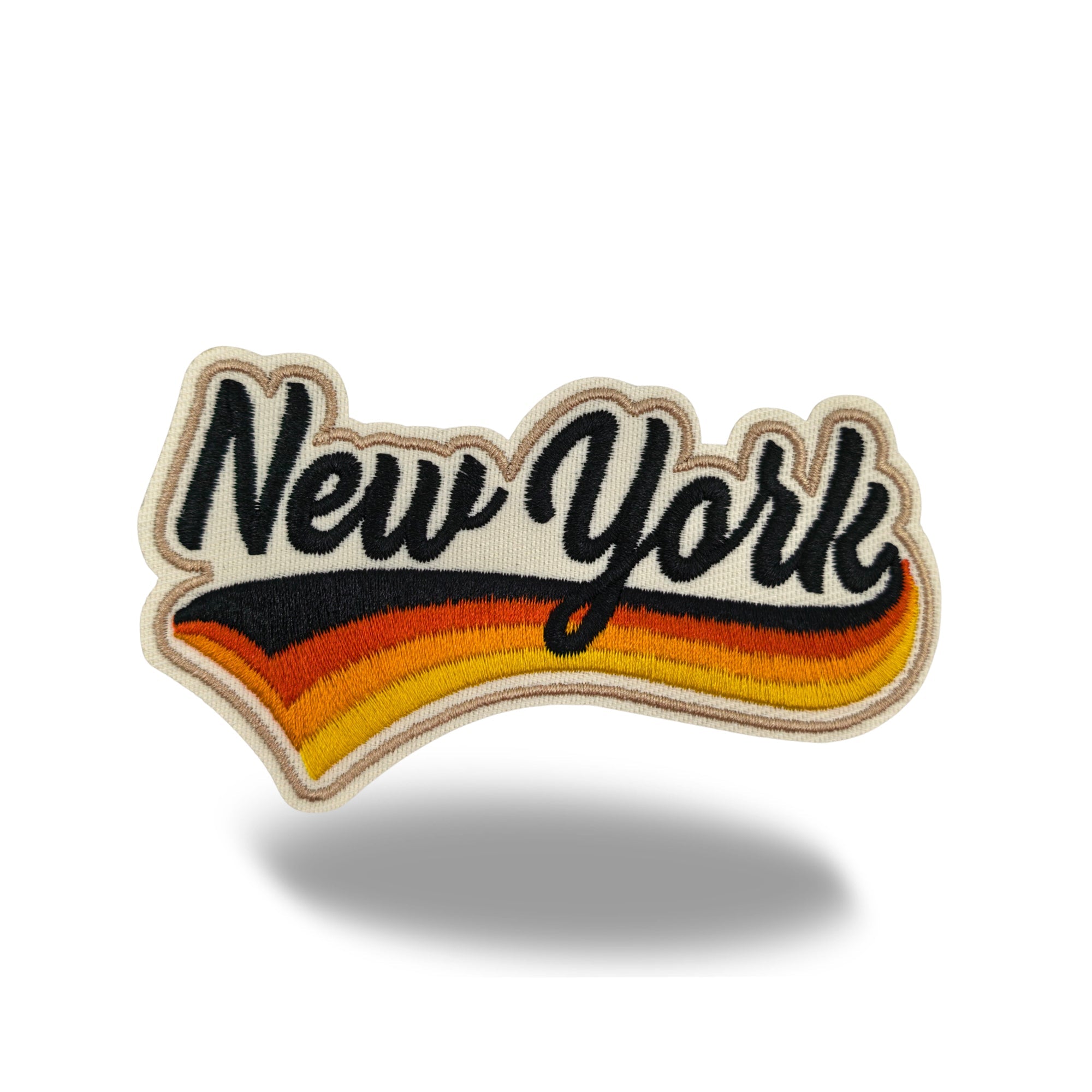 New York Retro Script Embroidered Iron-On Patch | Vintage State Name Travel Souvenir Applique for Jackets, Hats & Backpacks