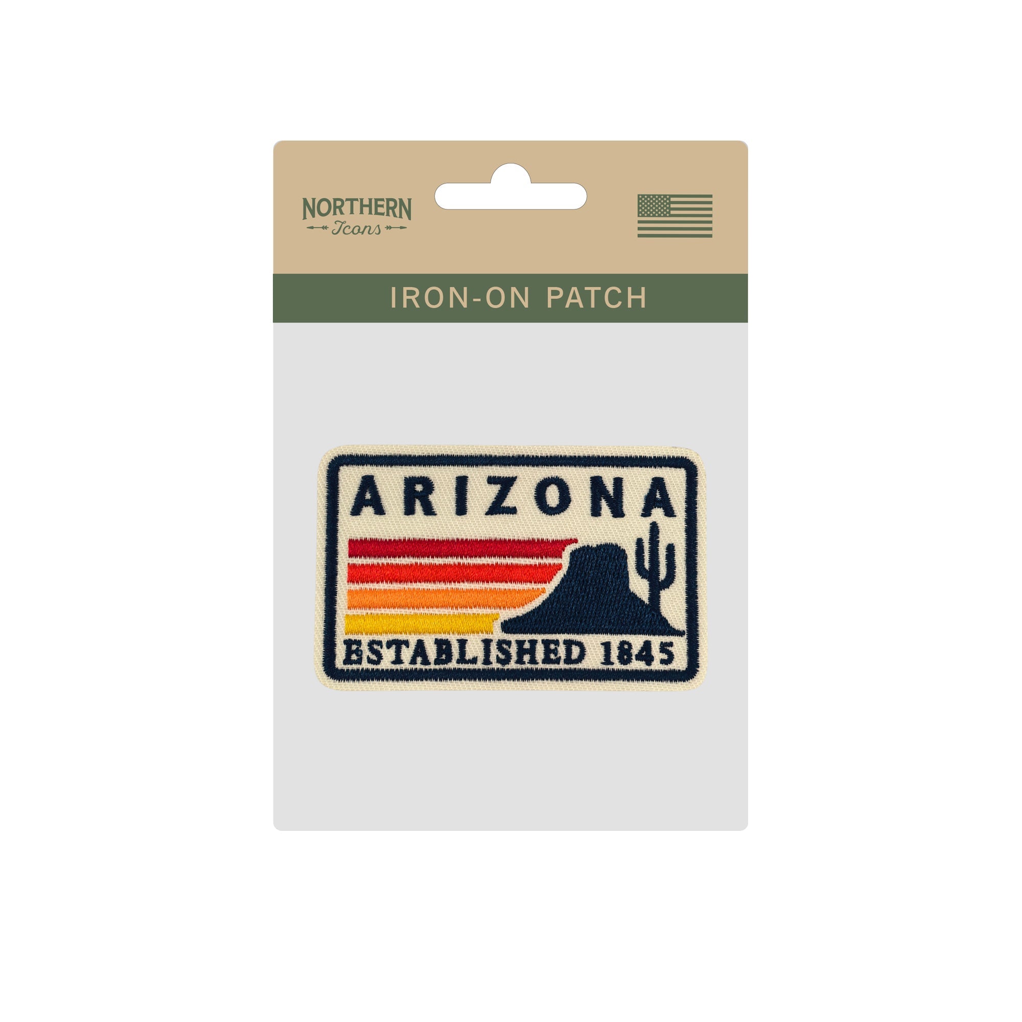 Arizona Desert Embroidered Iron-On Patch ¨C Retro Cactus & Mesa State Souvenir