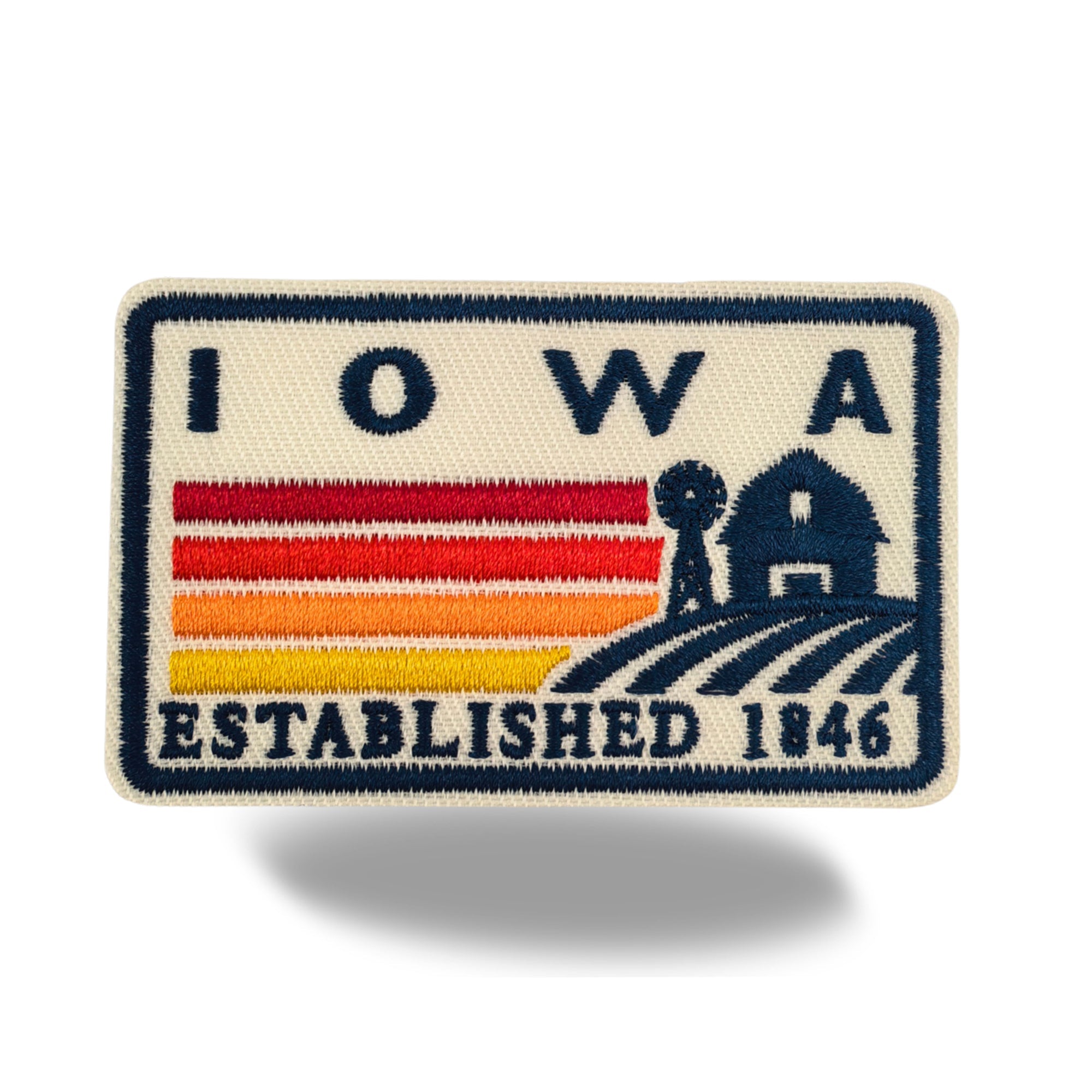 Iowa Barn & Windmill Embroidered Iron-On Patch ¨C Vintage State Souvenir Travel Patch