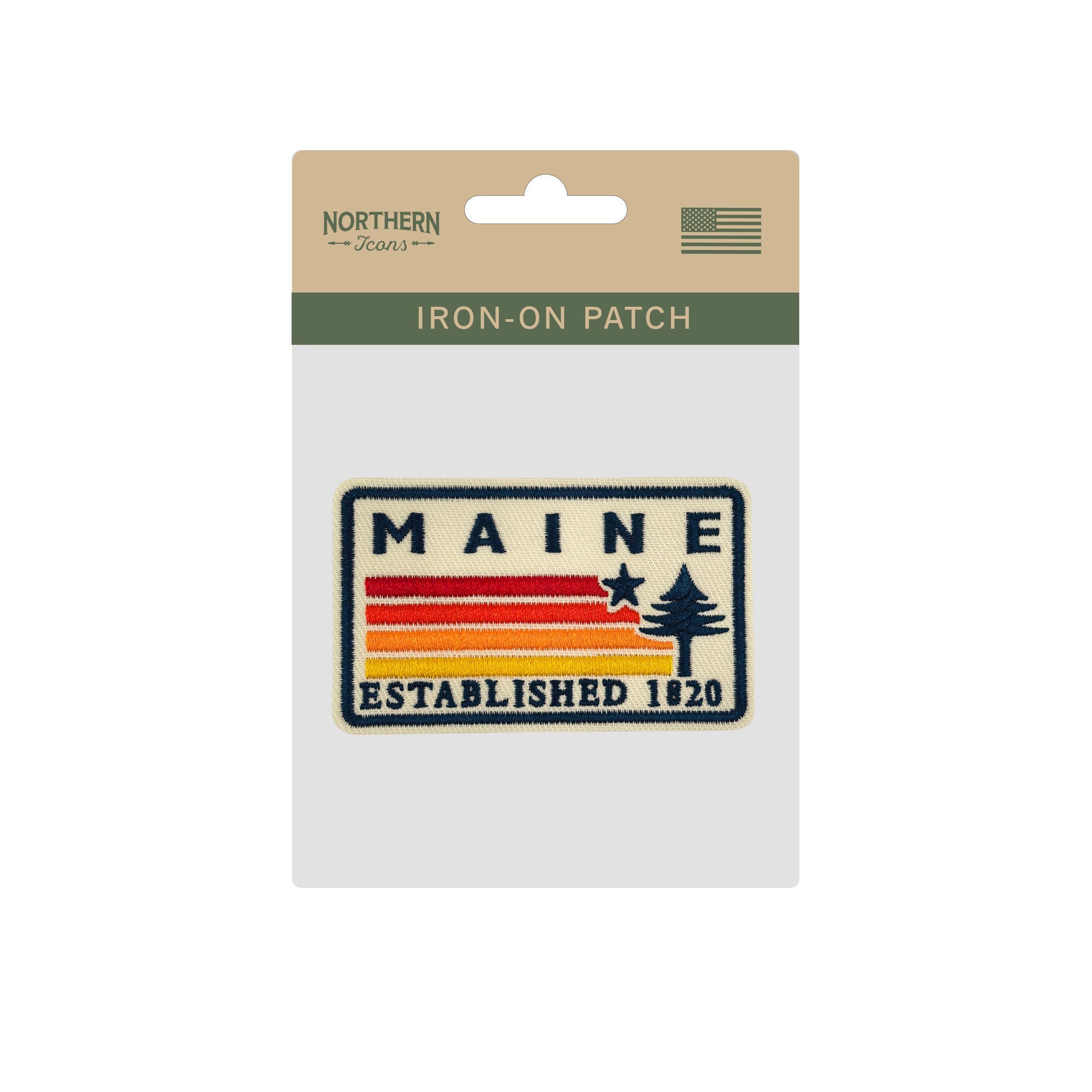 Maine Pine Tree & Star Embroidered Iron-On Patch ¨C Vintage State Souvenir Travel Patch