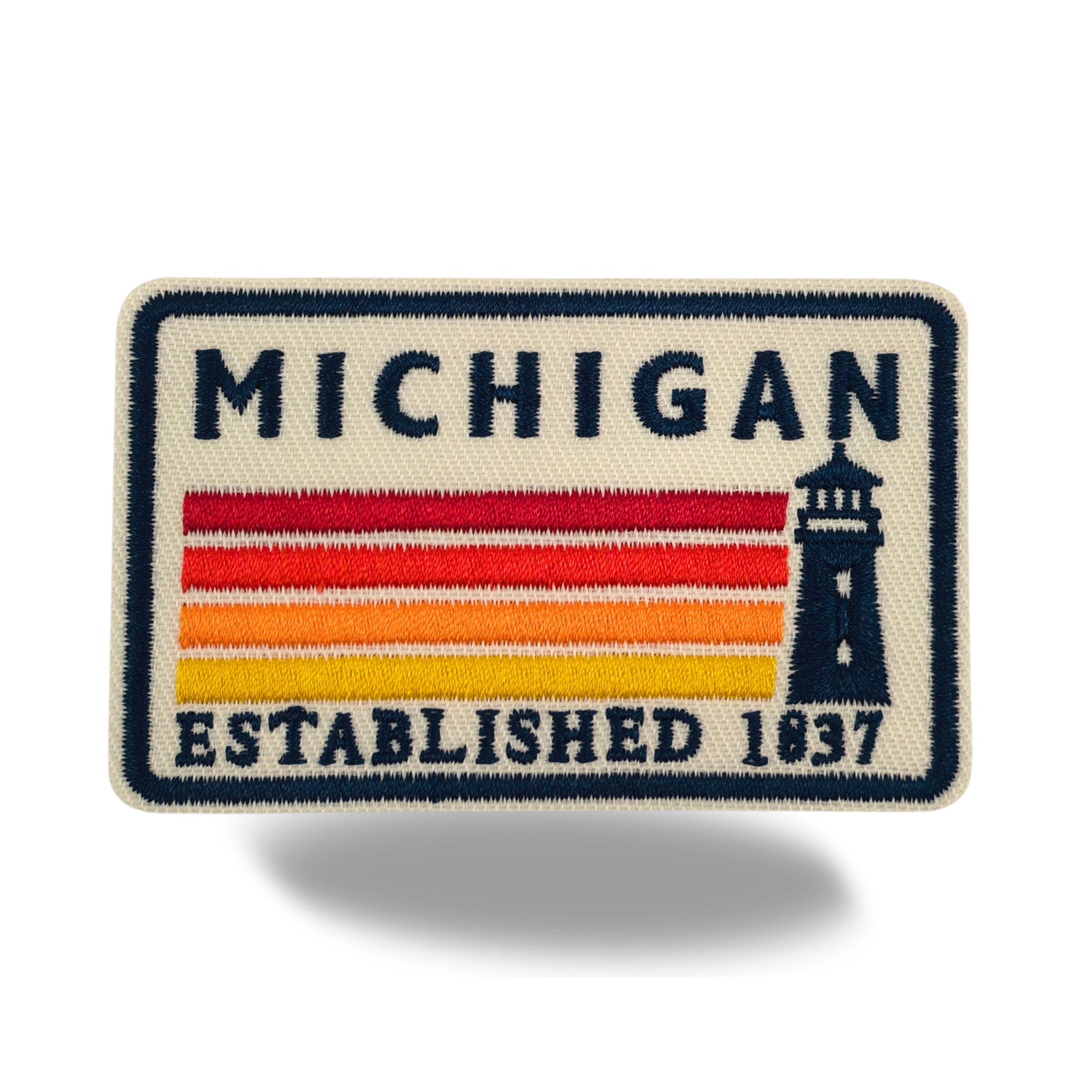 Michigan Lighthouse Embroidered Iron-On Patch ¨C Vintage State Souvenir Patch