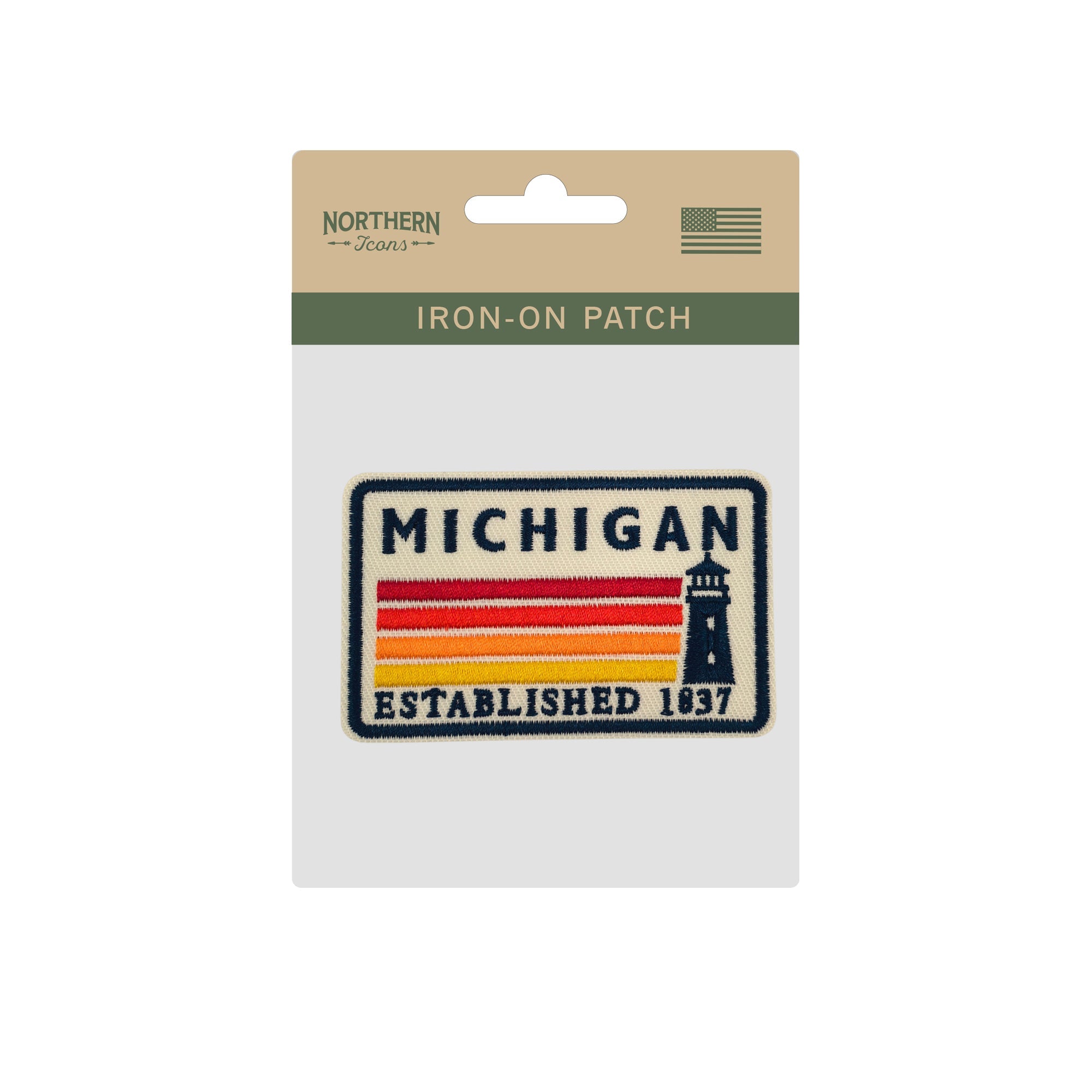 Michigan Lighthouse Embroidered Iron-On Patch ¨C Vintage State Souvenir Patch