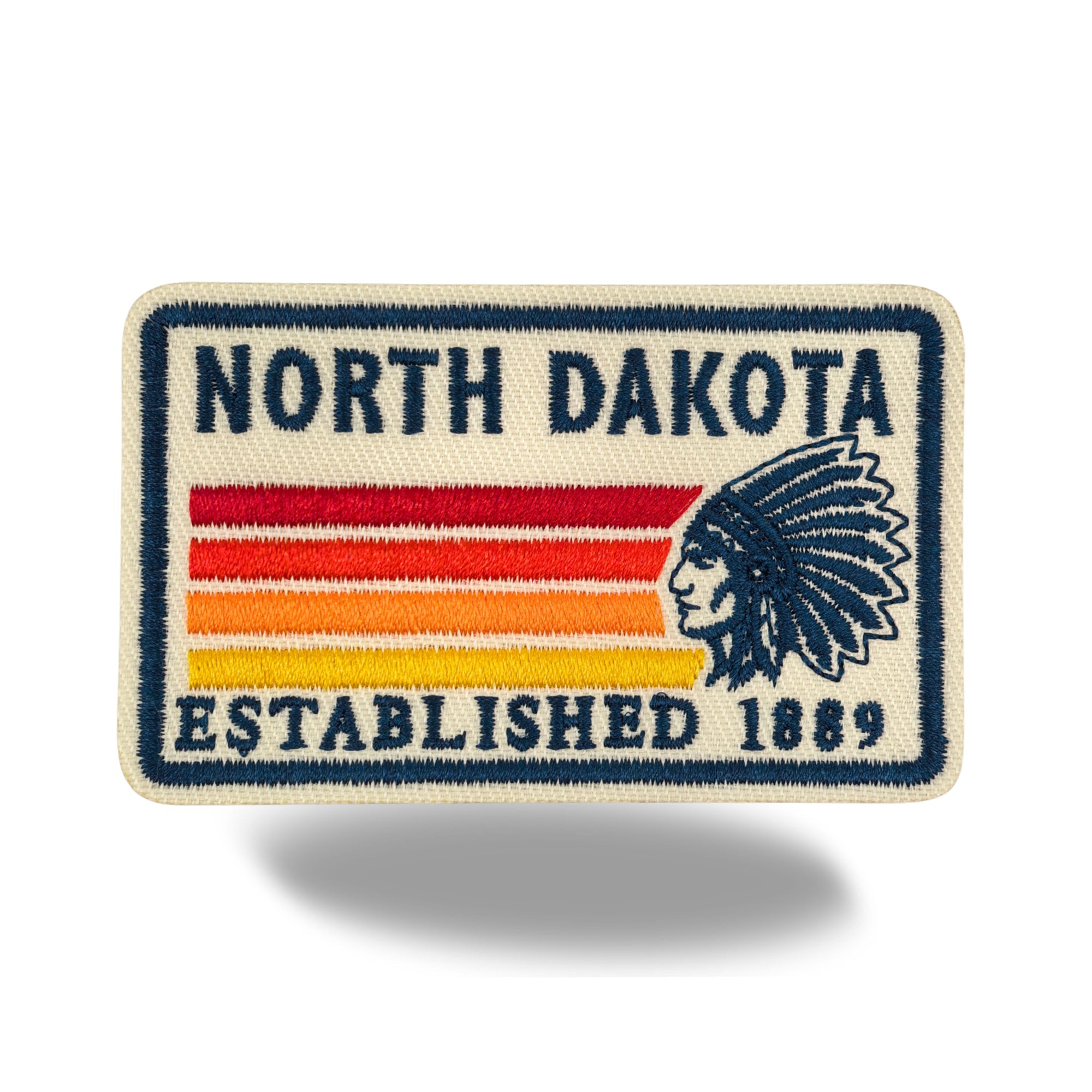 North Dakota Native Headdress Embroidered Iron-On Patch ¨C Vintage State Souvenir Travel Patch