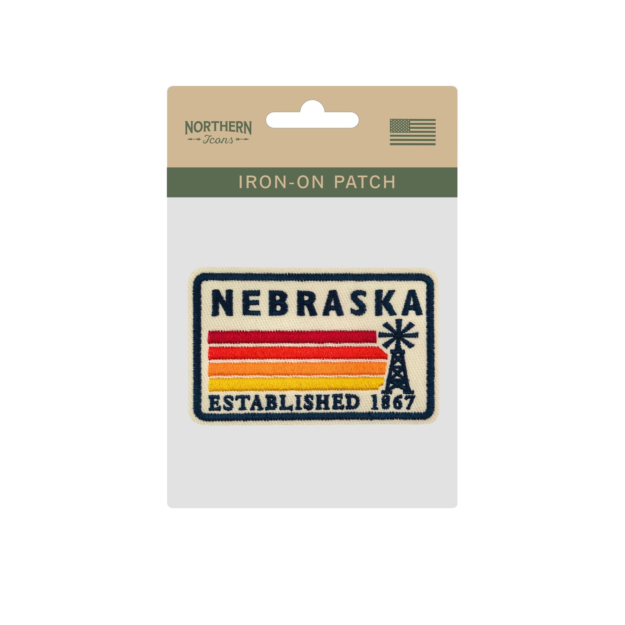 Nebraska Windmill Embroidered Iron-On Patch | Vintage Prairie State Travel Souvenir Applique for Jackets, Hats & Backpacks