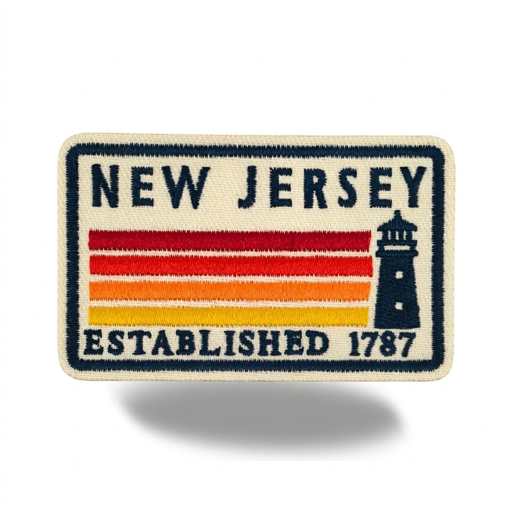 New Jersey Lighthouse Embroidered Iron-On Patch ¨C Vintage State Souvenir Travel Patch
