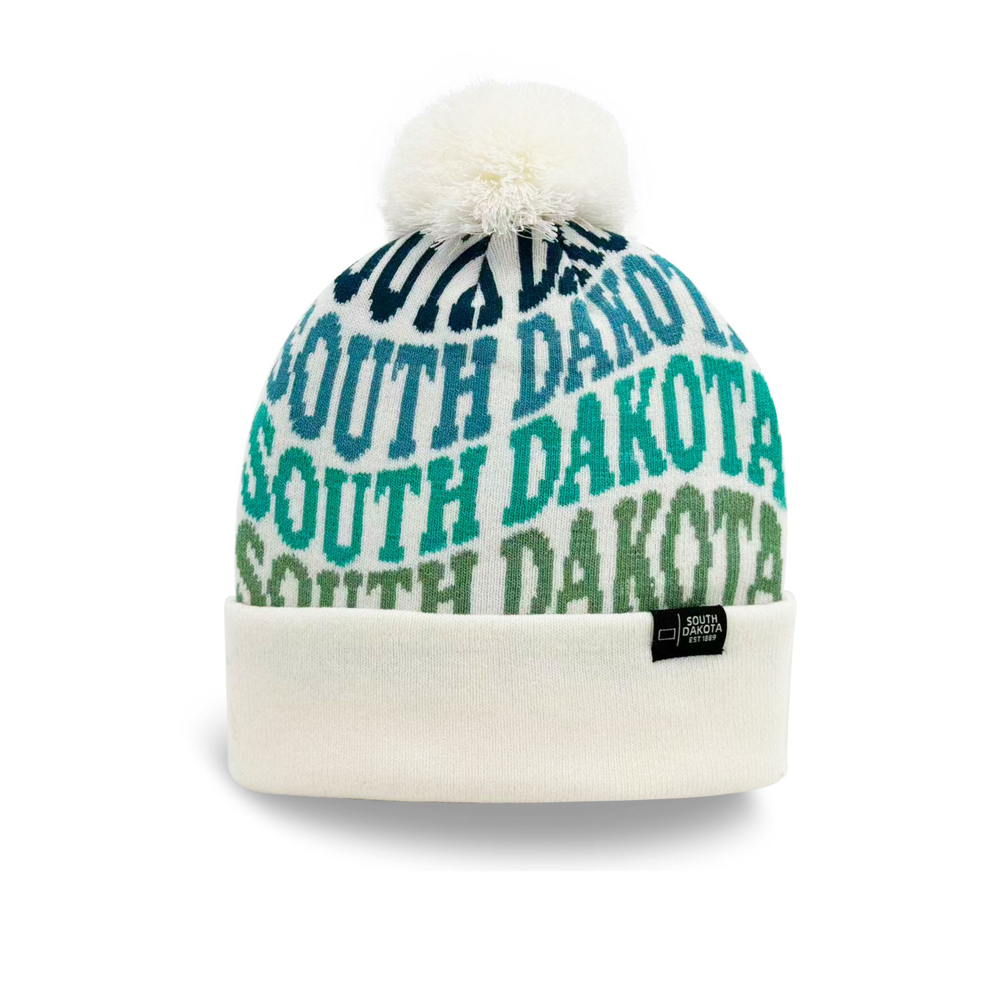 South Dakota Colorful Letter Knit Beanie Retro Pom Pom Winter Hat with Bold Typography