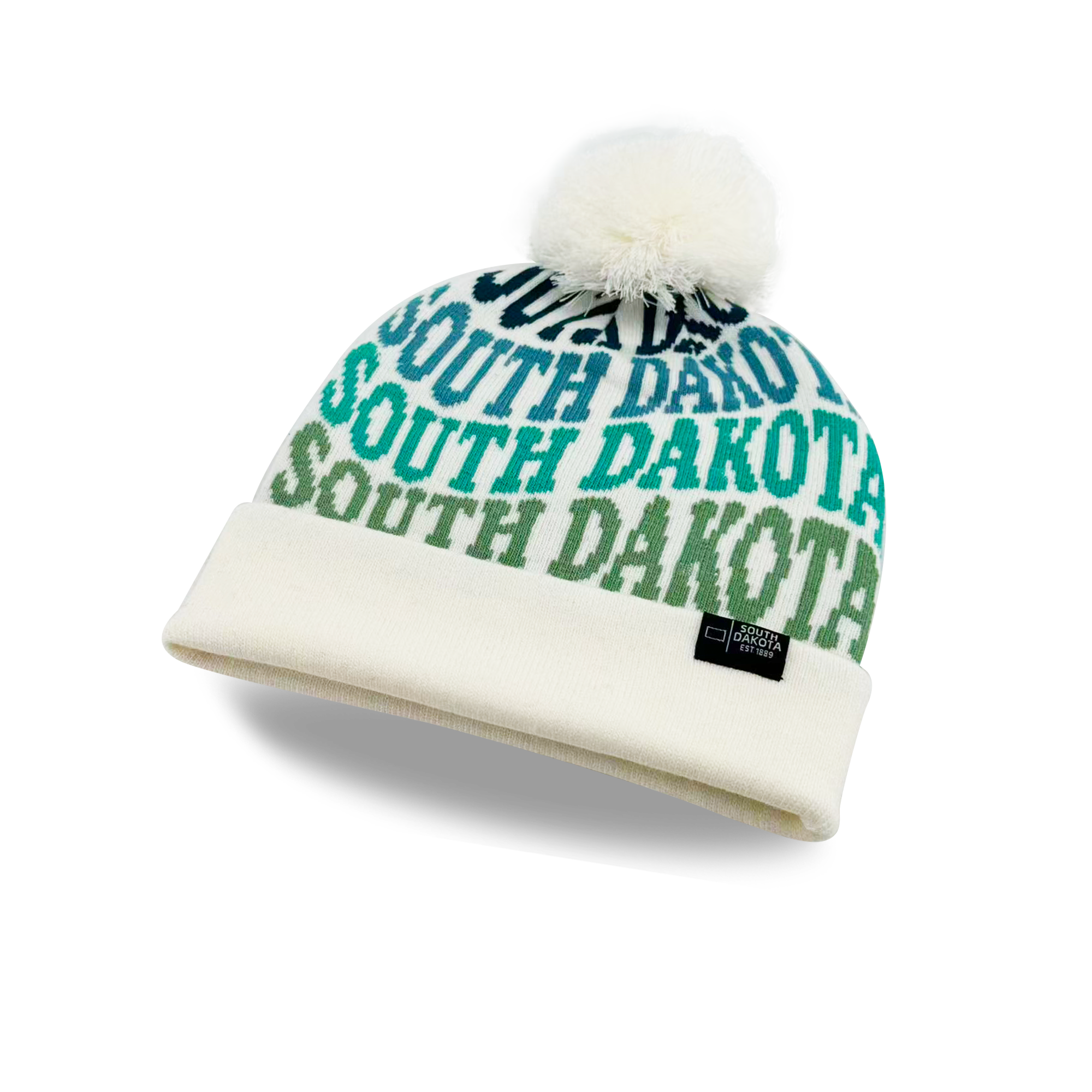 South Dakota Colorful Letter Knit Beanie Retro Pom Pom Winter Hat with Bold Typography