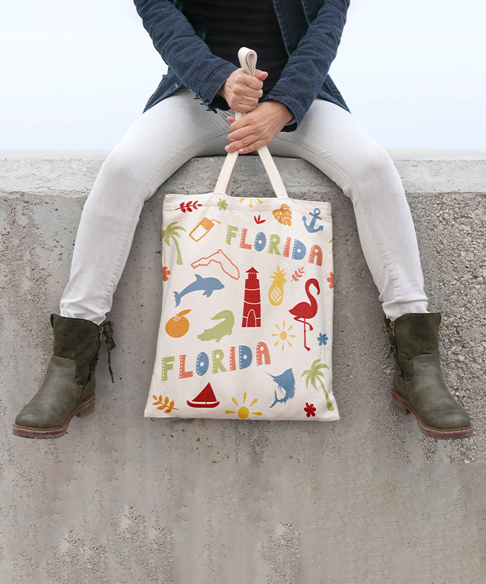 Florida Icon Canvas Tote Bag – Florida State Map Coastal Travel Souvenir Tote