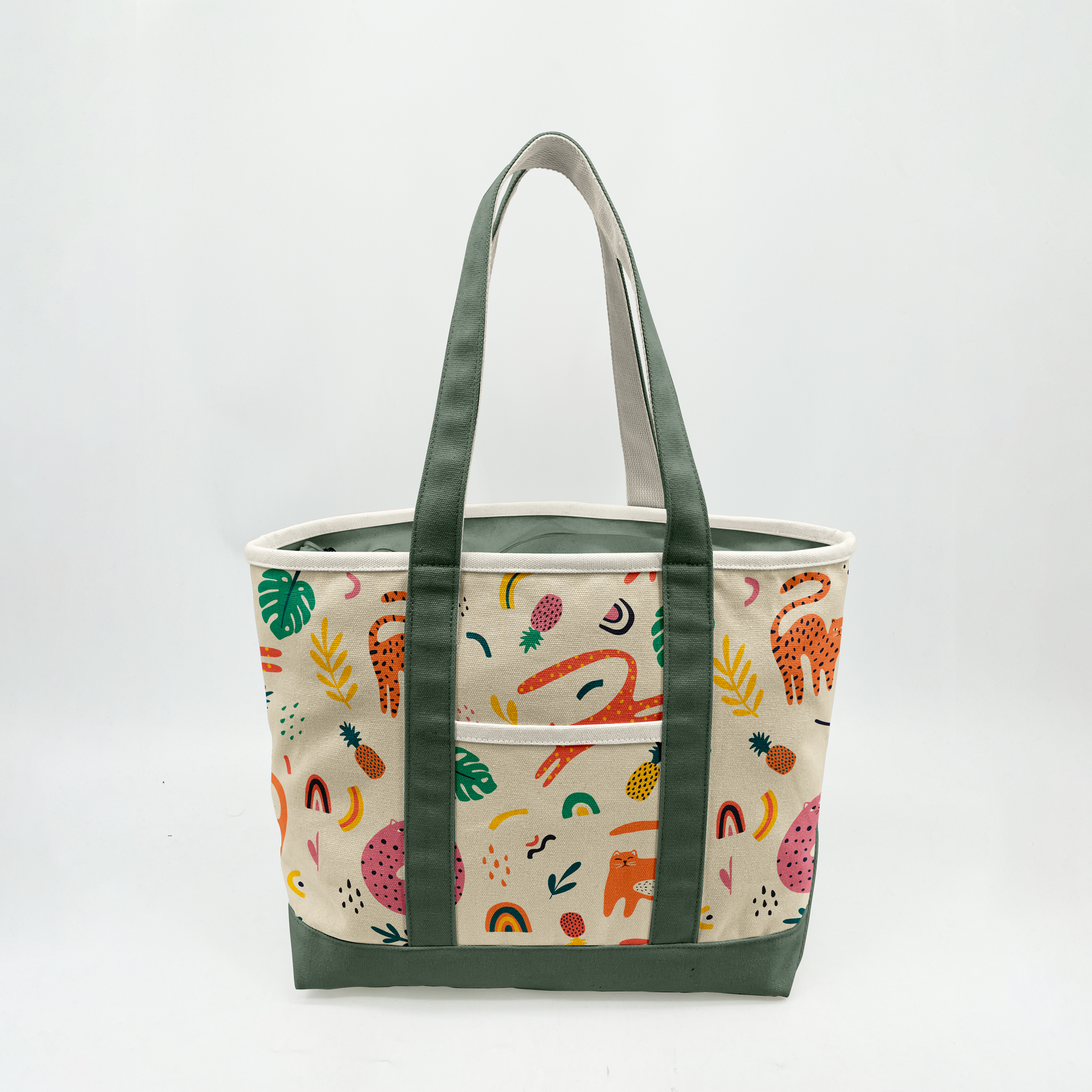 Playful Jungle Adventure Canvas Tote Bag – Tropical Animal Travel Carryall