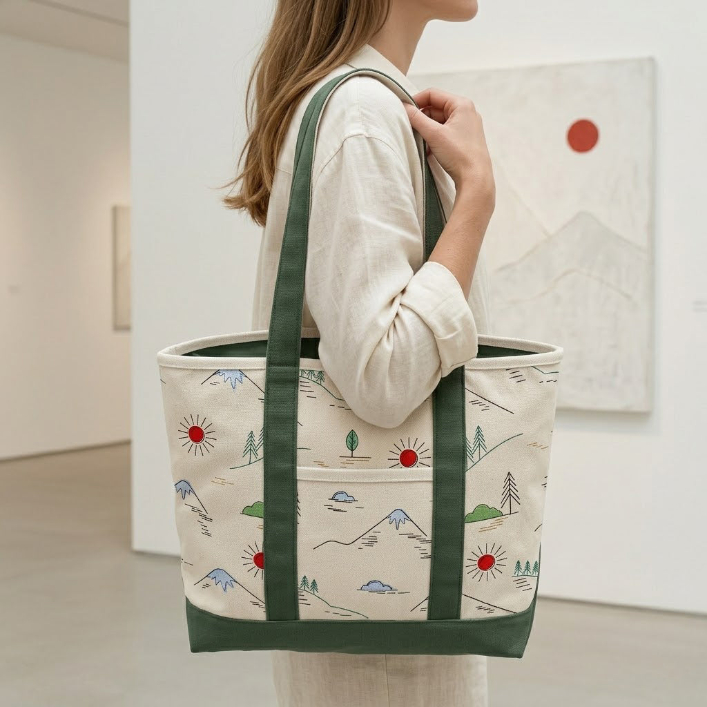 Minimal Mountain Landscape Canvas Tote Bag – Outdoor Adventure Carryall