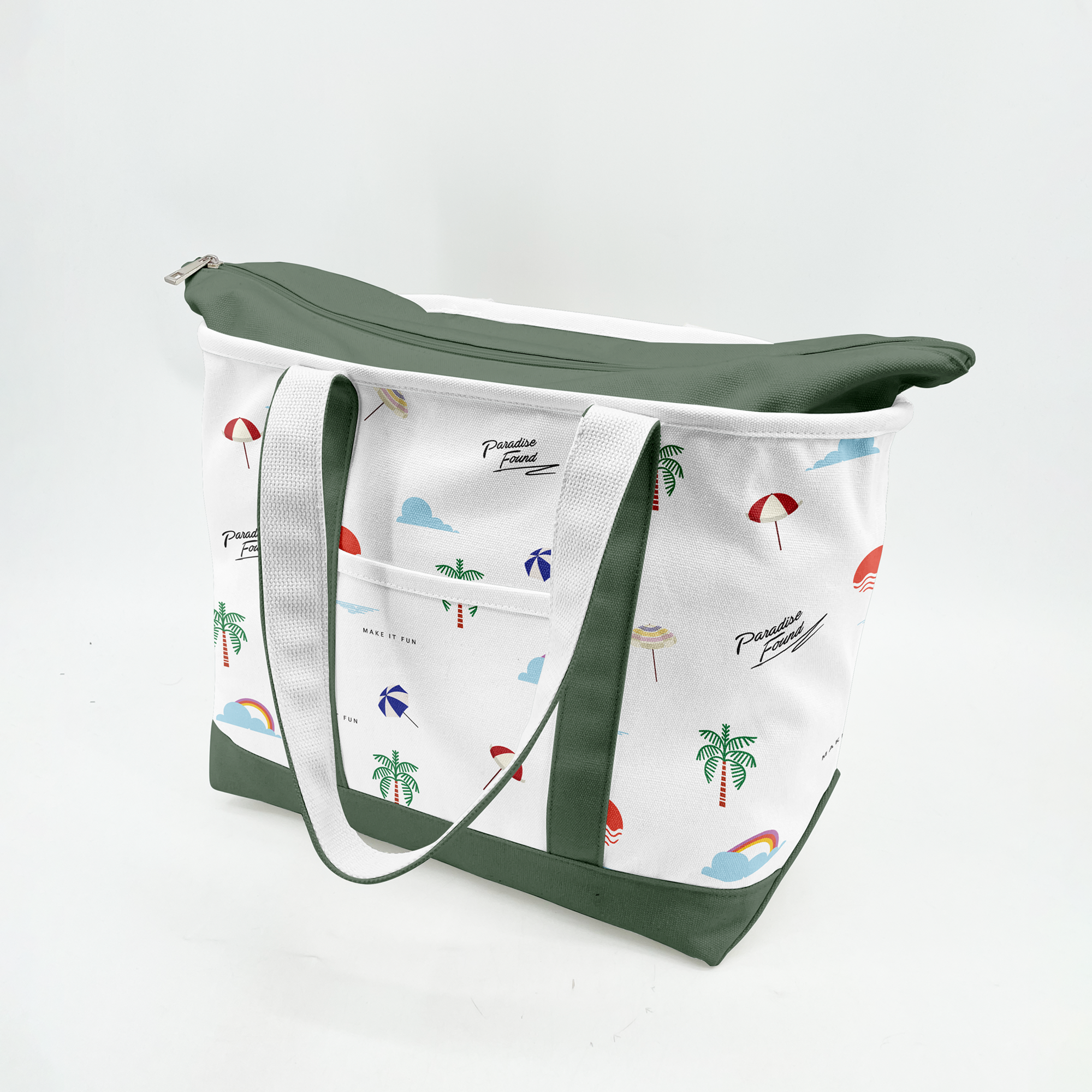 Paradise Beach Icons Canvas Tote Bag – Coastal Vacation Carryall