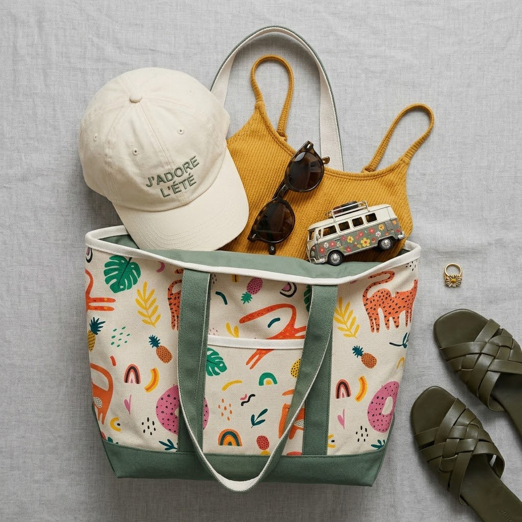 Playful Jungle Adventure Canvas Tote Bag – Tropical Animal Travel Carryall