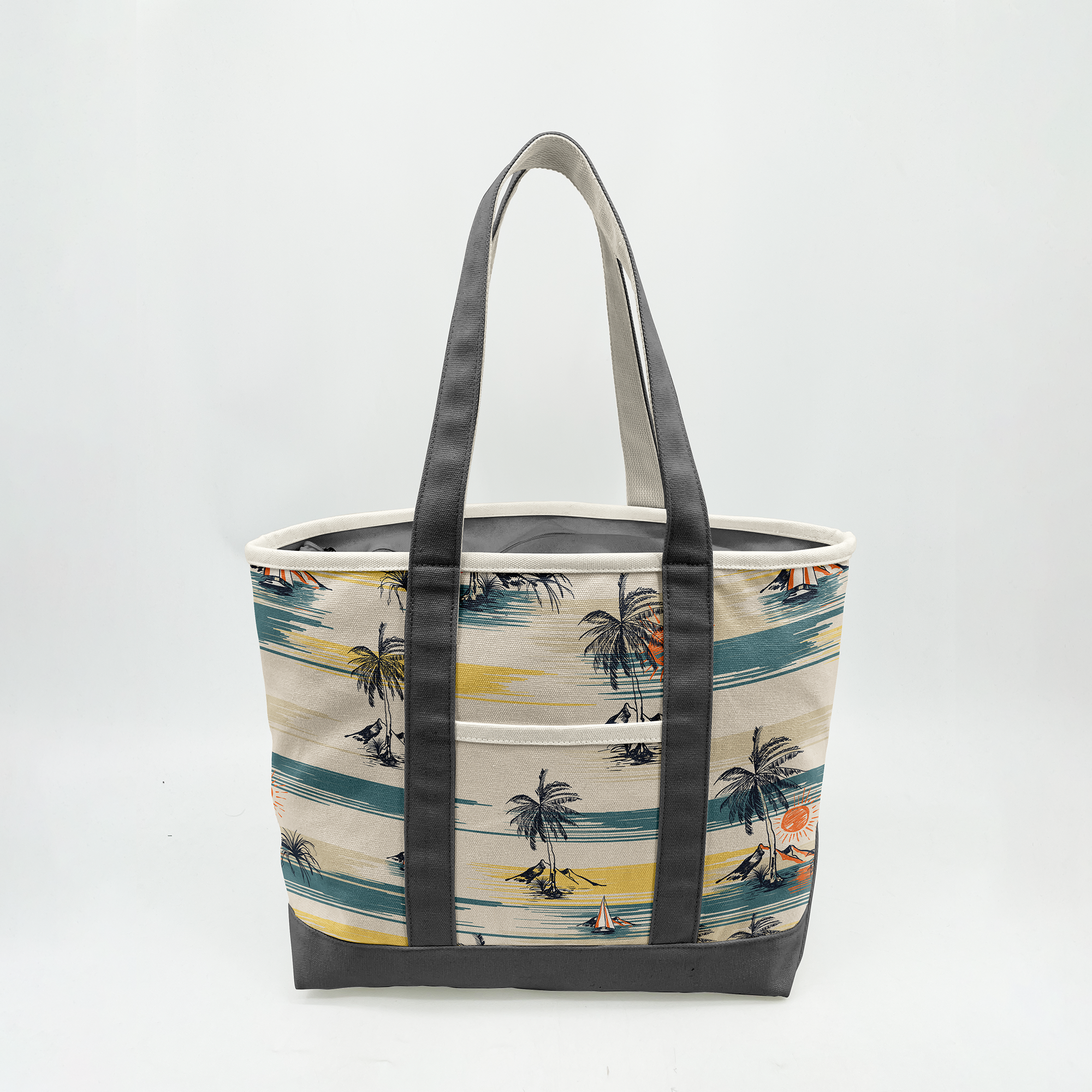 Tropical Island Escape Canvas Tote Bag – Coastal Palm Tree Travel Carryall