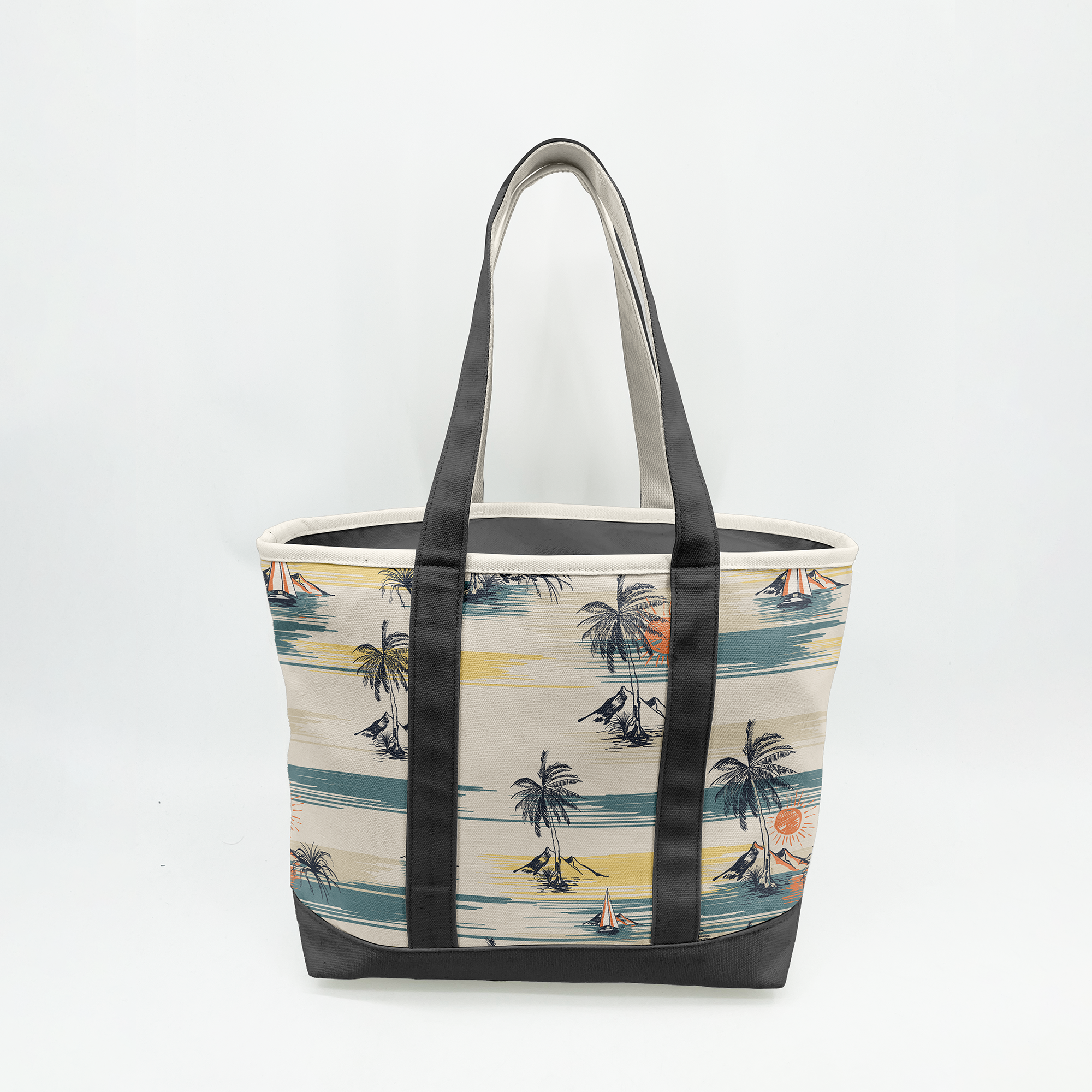 Tropical Island Escape Canvas Tote Bag – Coastal Palm Tree Travel Carryall