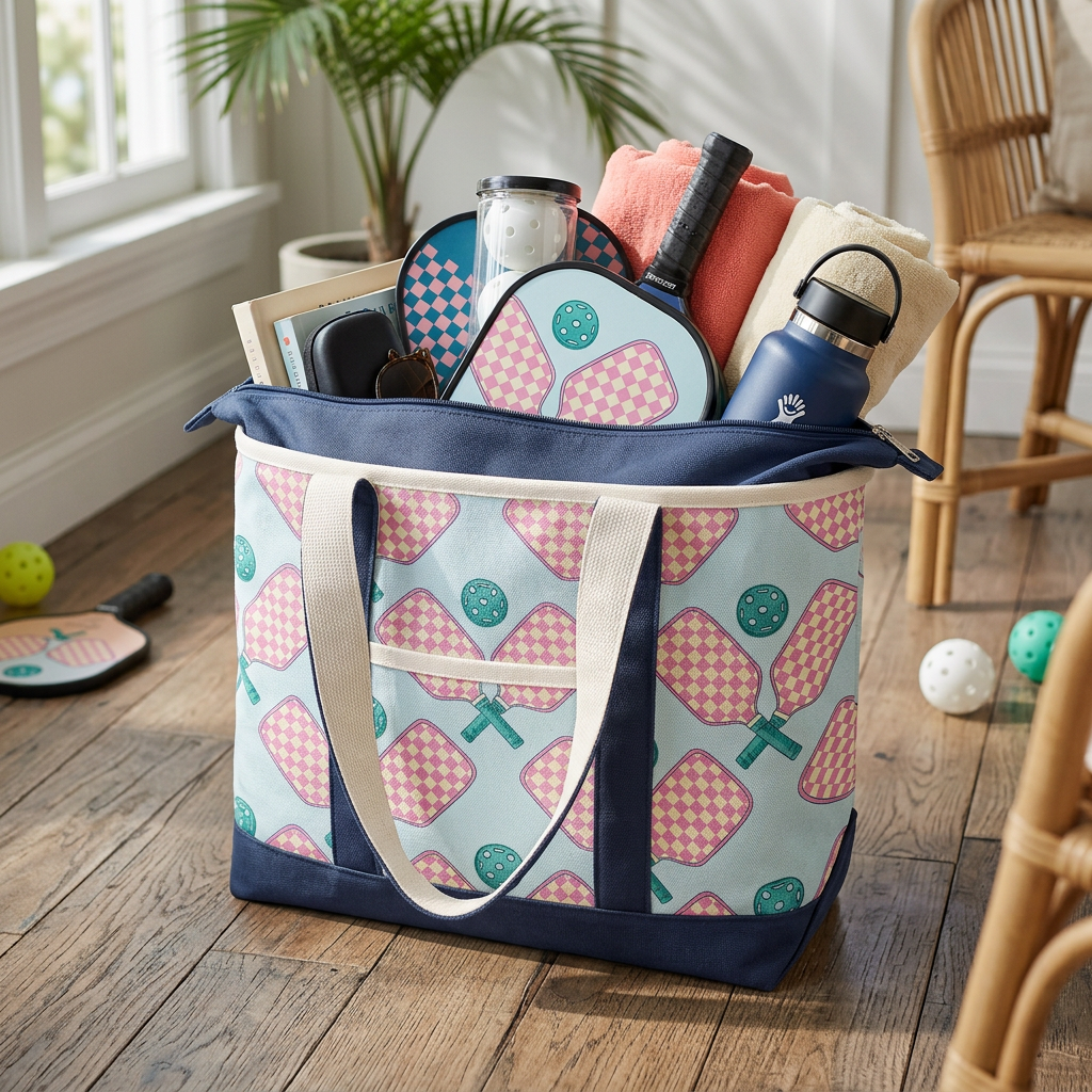 Retro Pickleball Paddle Canvas Tote Bag ¨C Checkerboard Sports Carryall