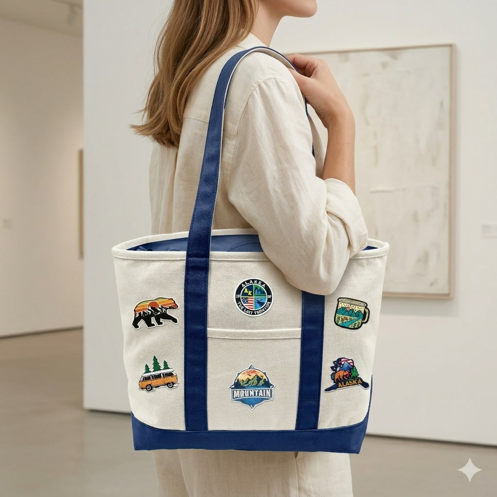 Alaska Adventure Patch Canvas Tote Bag ¨C Outdoor Travel Graphic Carryall