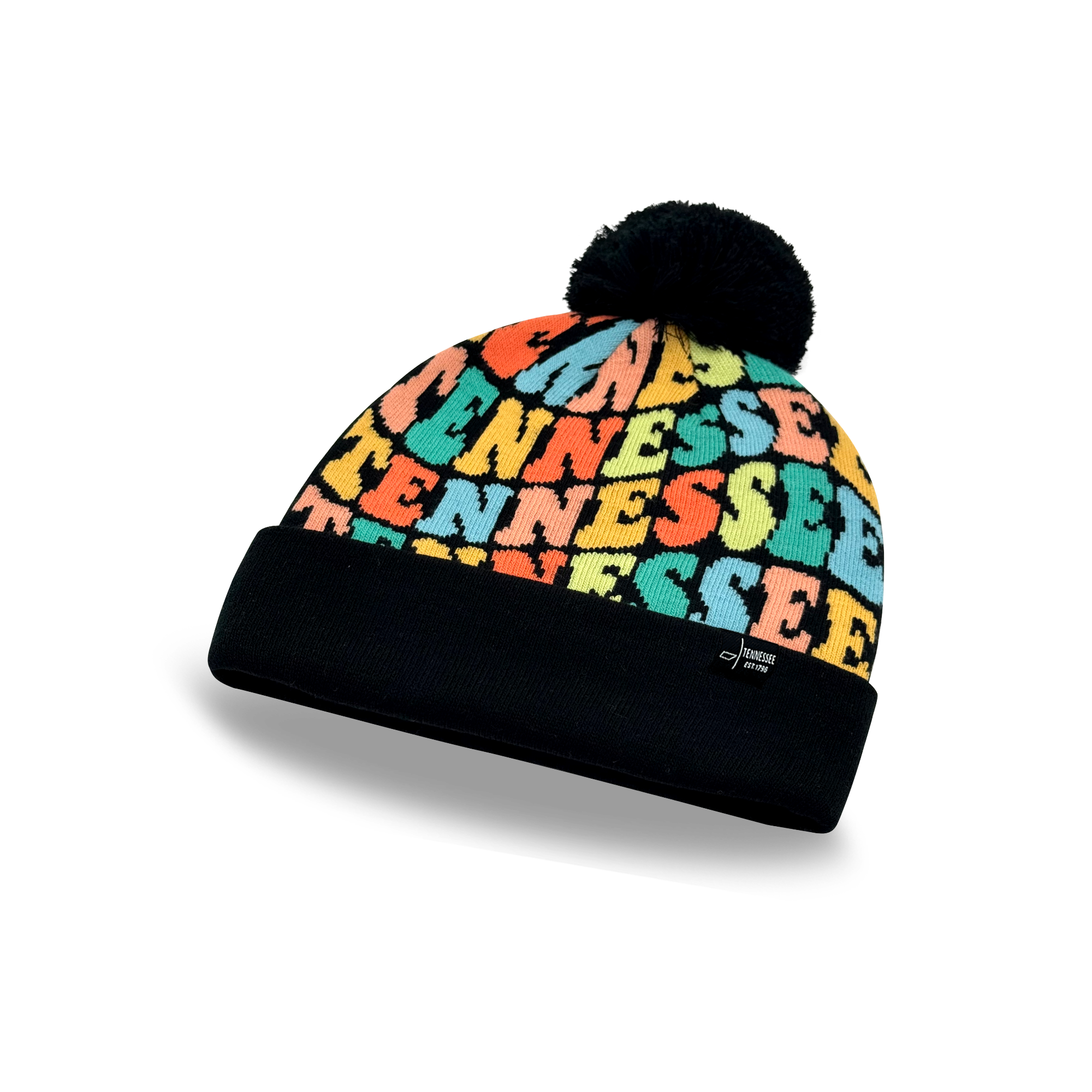 TENNESSEE Colorful Knit Pom Pom Beanie - Retro Winter Warm Hat