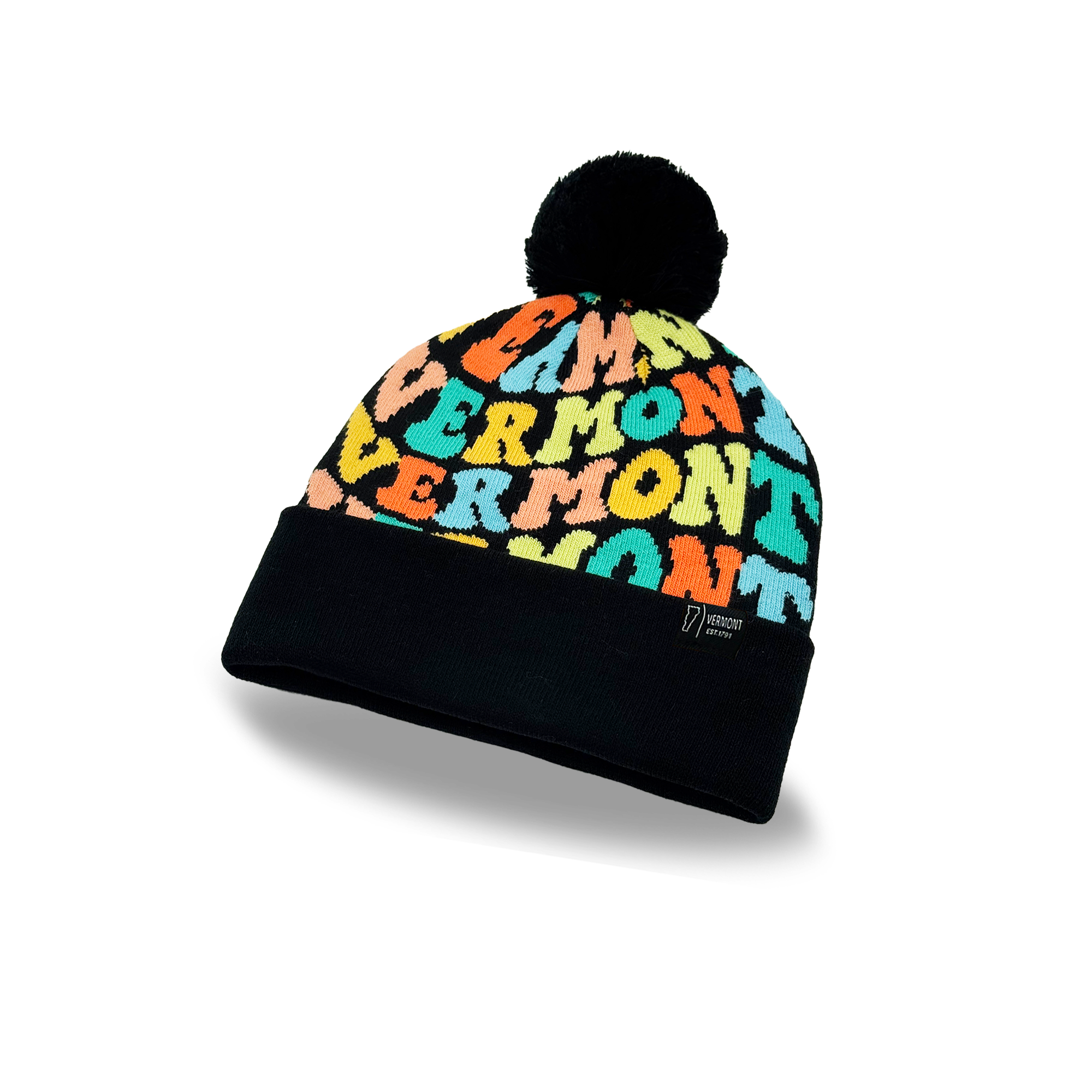 Vermont Colorful Letter Beanie Winter Knit Hat with Pom Pom for Cold Weather