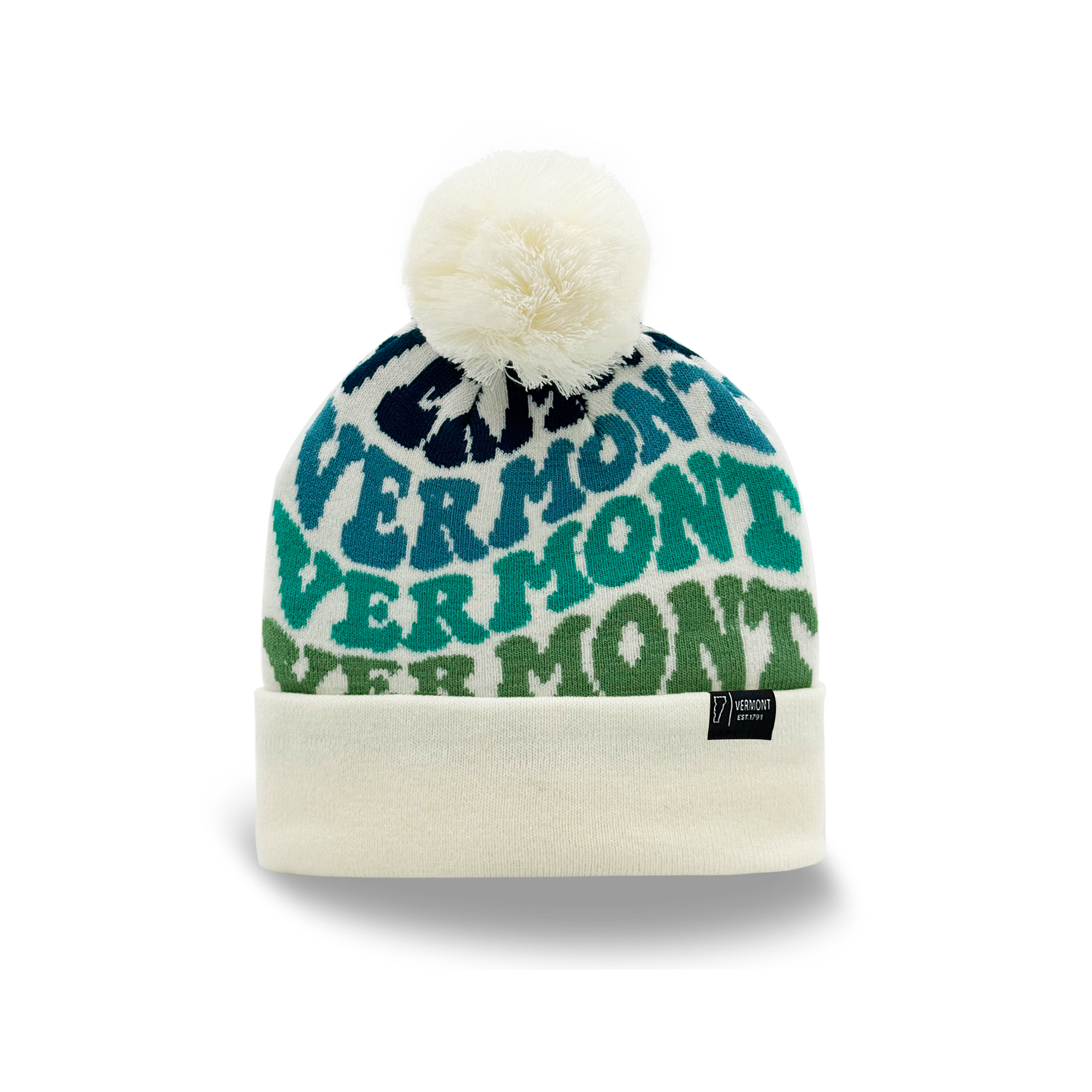 Vermont Colorful Letter Beanie Winter Knit Hat with Pom Pom for Cold Weather
