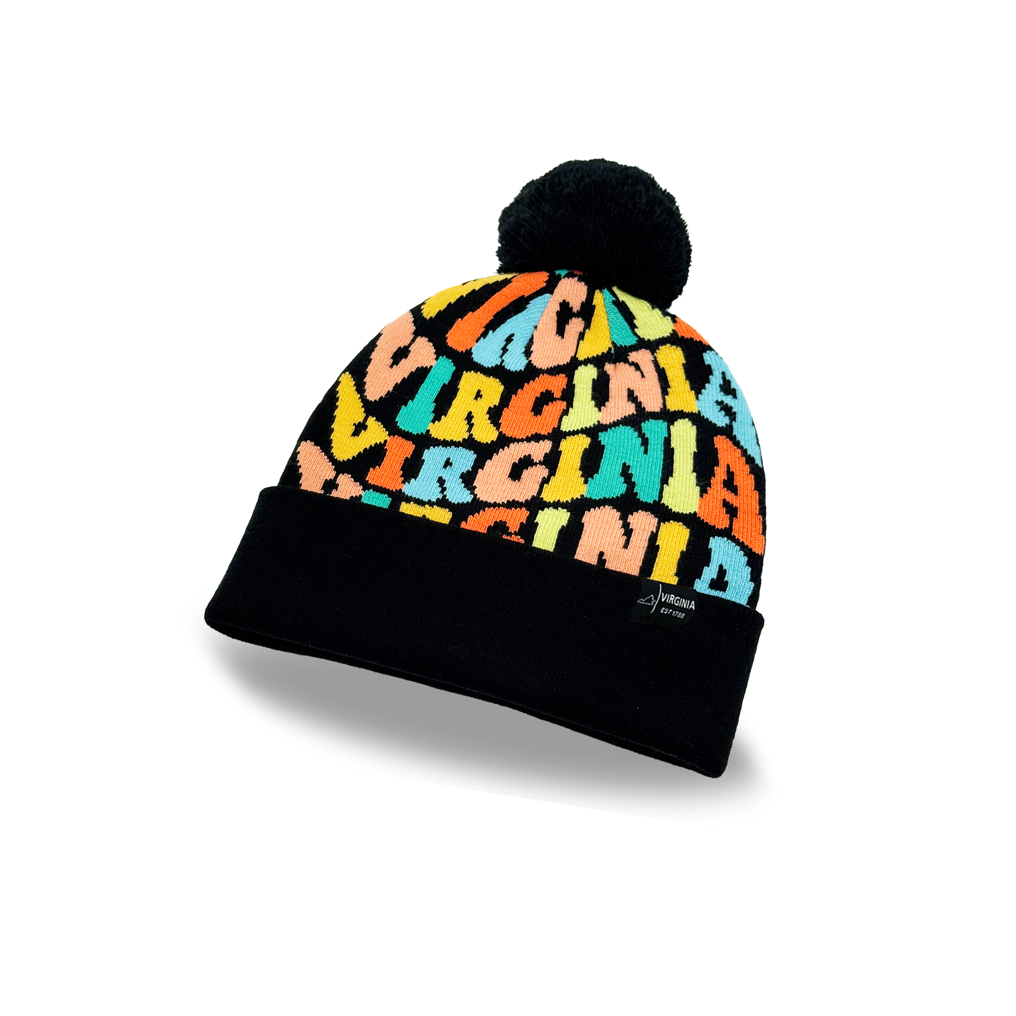 Virginia Colorful Letter Beanie Winter Knit Hat with Pom Pom for Cold Weather