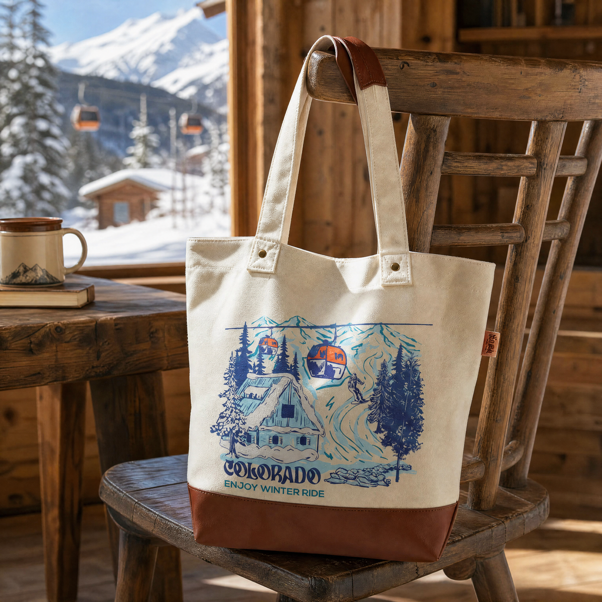 Colorado Ski Mountain Scenic Tote Bag – Winter Adventure Travel Souvenir Shoulder Bag
