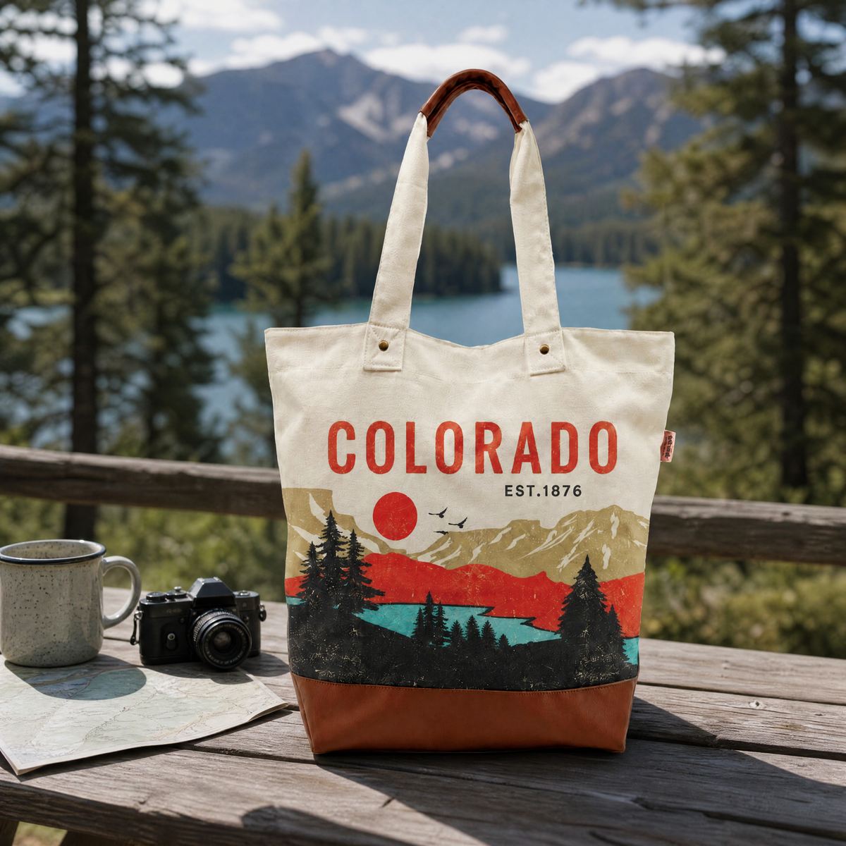 Colorado 1876 Vintage Mountain Scenic Tote Bag – Outdoor Travel Souvenir Shoulder Bag