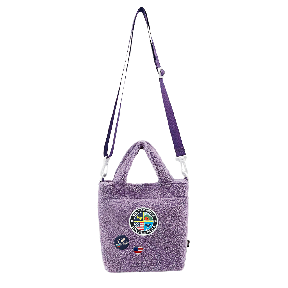 New Hampshire Sherpa Mini Tote Bag | Cozy Fleece Crossbody Carry Bag with Adjustable Strap