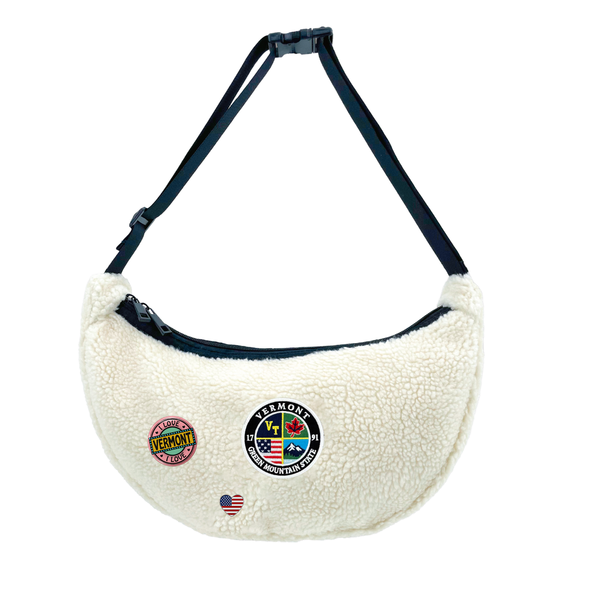 Vermont Sherpa Round Shoulder Bag | Cozy Fleece Crossbody Travel Bag