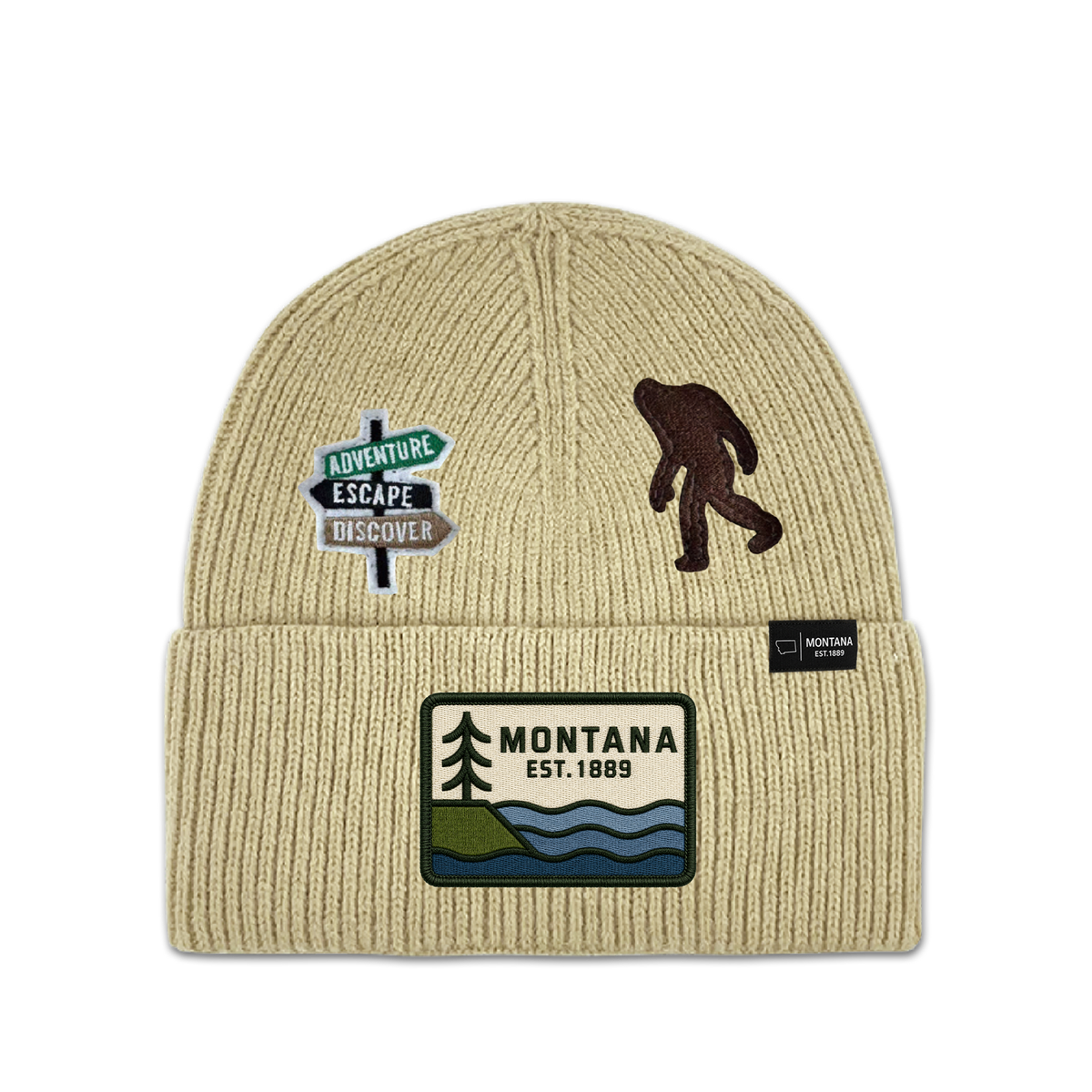 Montana Adventure Multi Patch Knit Beanie - Outdoor Souvenir Winter Hat