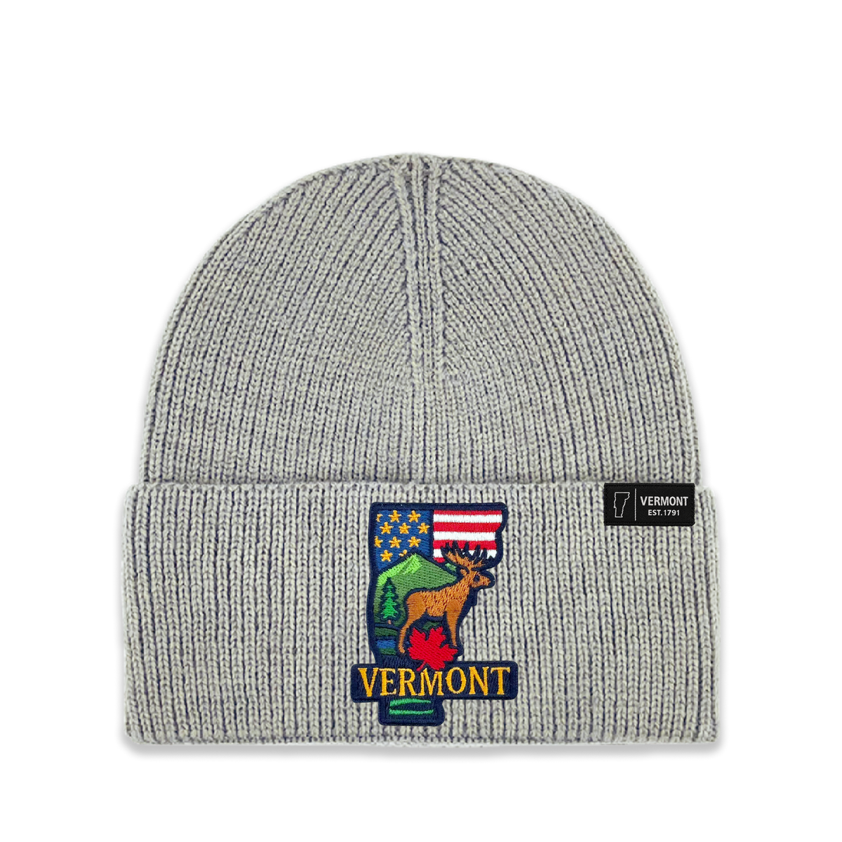 Vermont Patch Beanie | Embroidered State Map Winter Hat