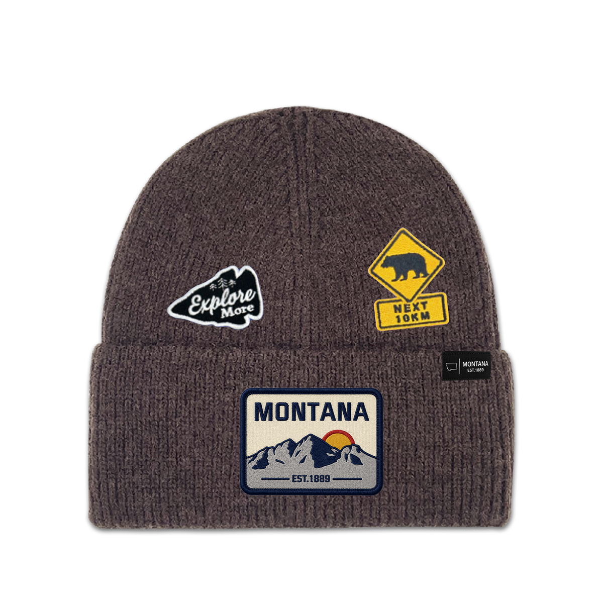 Montana Explore More Multi Patch Knit Beanie - Outdoor Adventure Hat