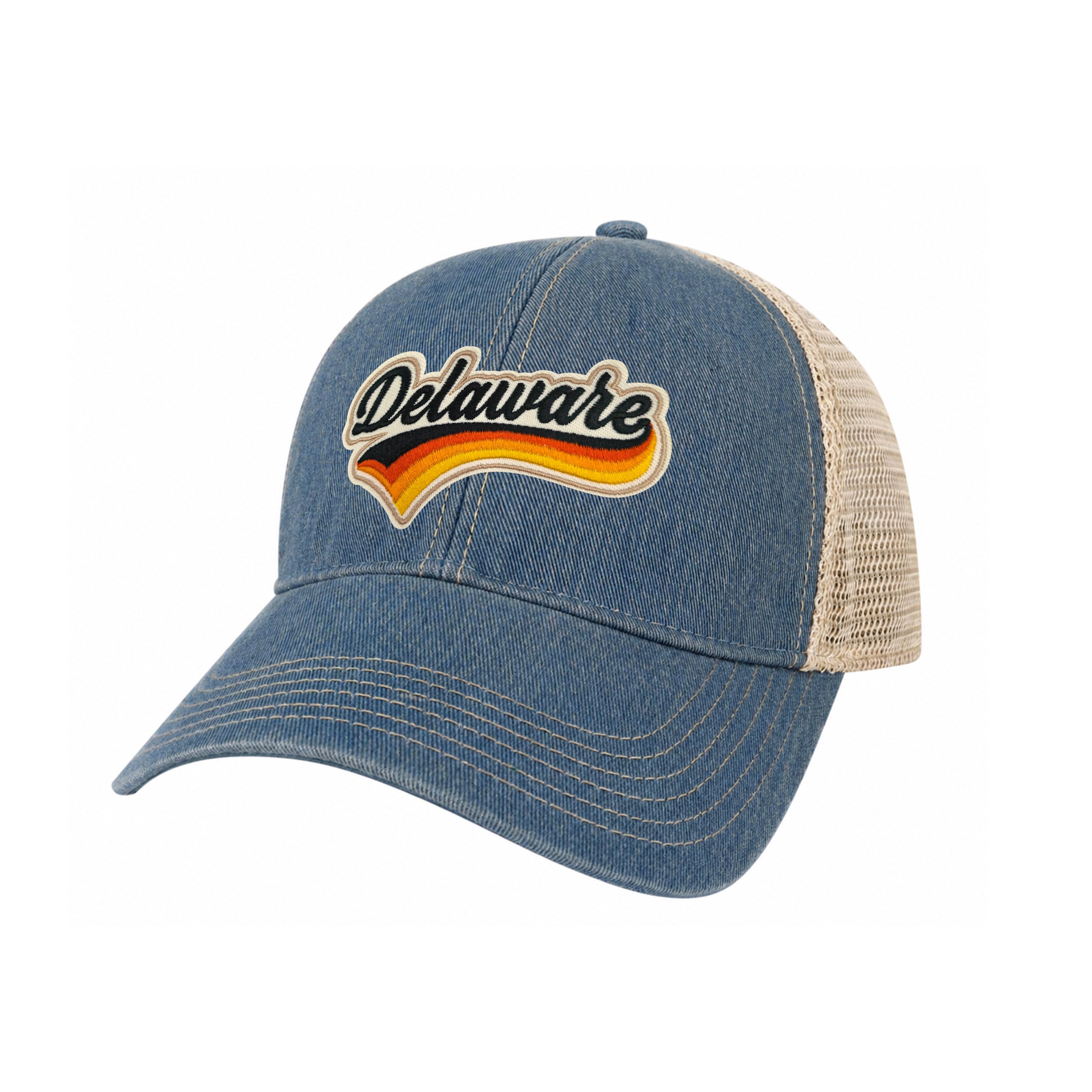 Delaware Vintage Dirty Washed Trucker Hat – Retro State Patch Mesh Snapback Baseball Cap