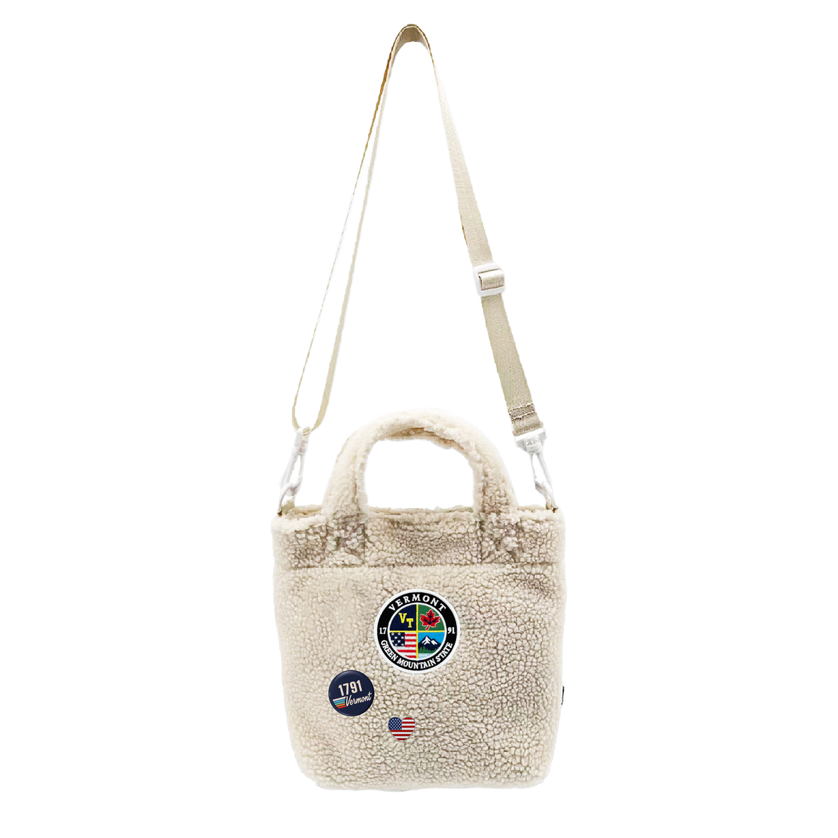 Vermont Sherpa Mini Tote Bag | Cozy Fleece Crossbody Carry Bag