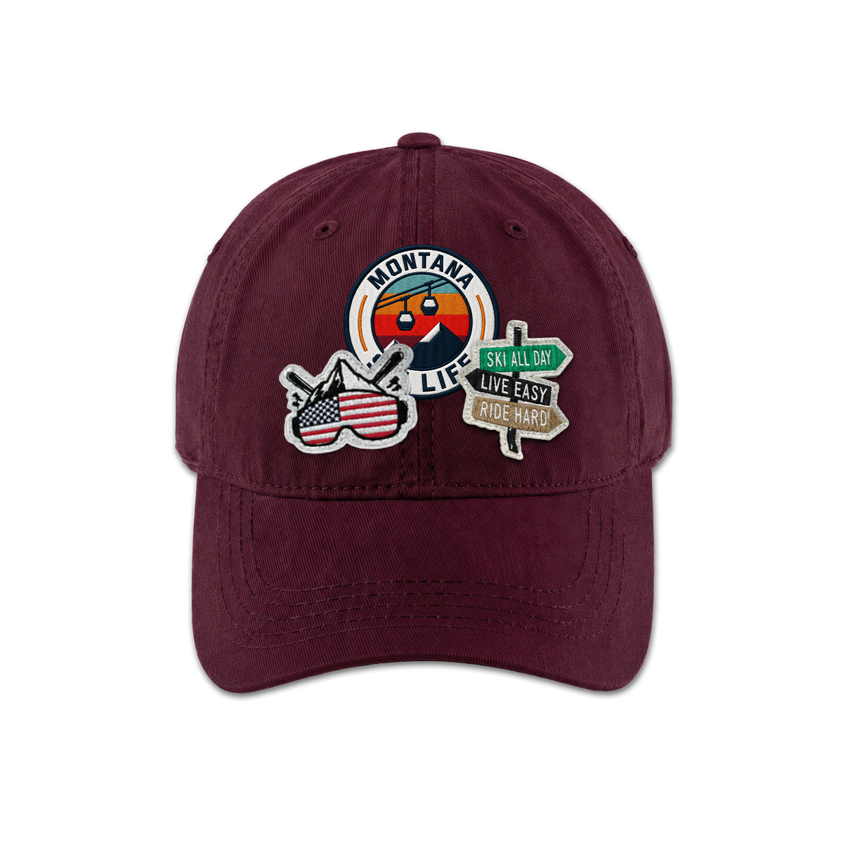 Montana Ski Lifestyle Triple Patches Embroidered Cap