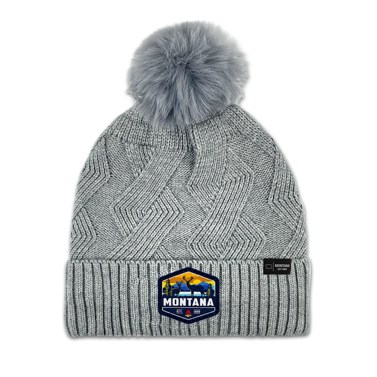 Montana Diamond Pom Knit Beanie - Fleece Lined Winter Hat