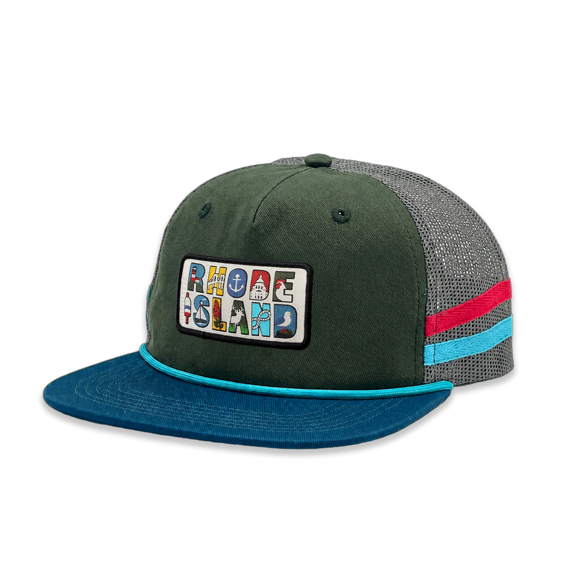 Rhode Island Side Stripe Baseball Cap | Illustrated Mesh Back Outdoor Hat