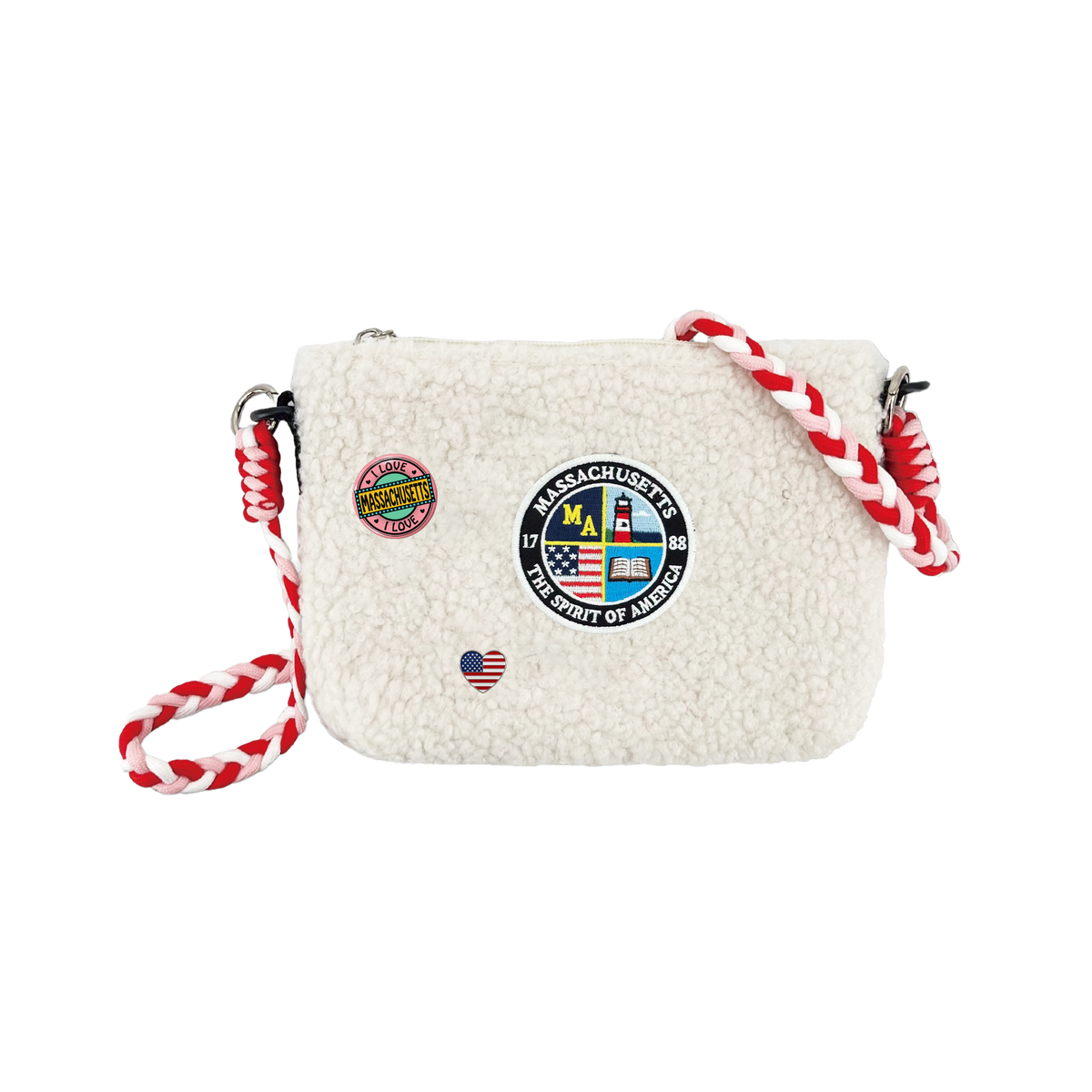 Massachusetts Sherpa Wallet Sling Bag | Cozy Mini Crossbody Travel Bag
