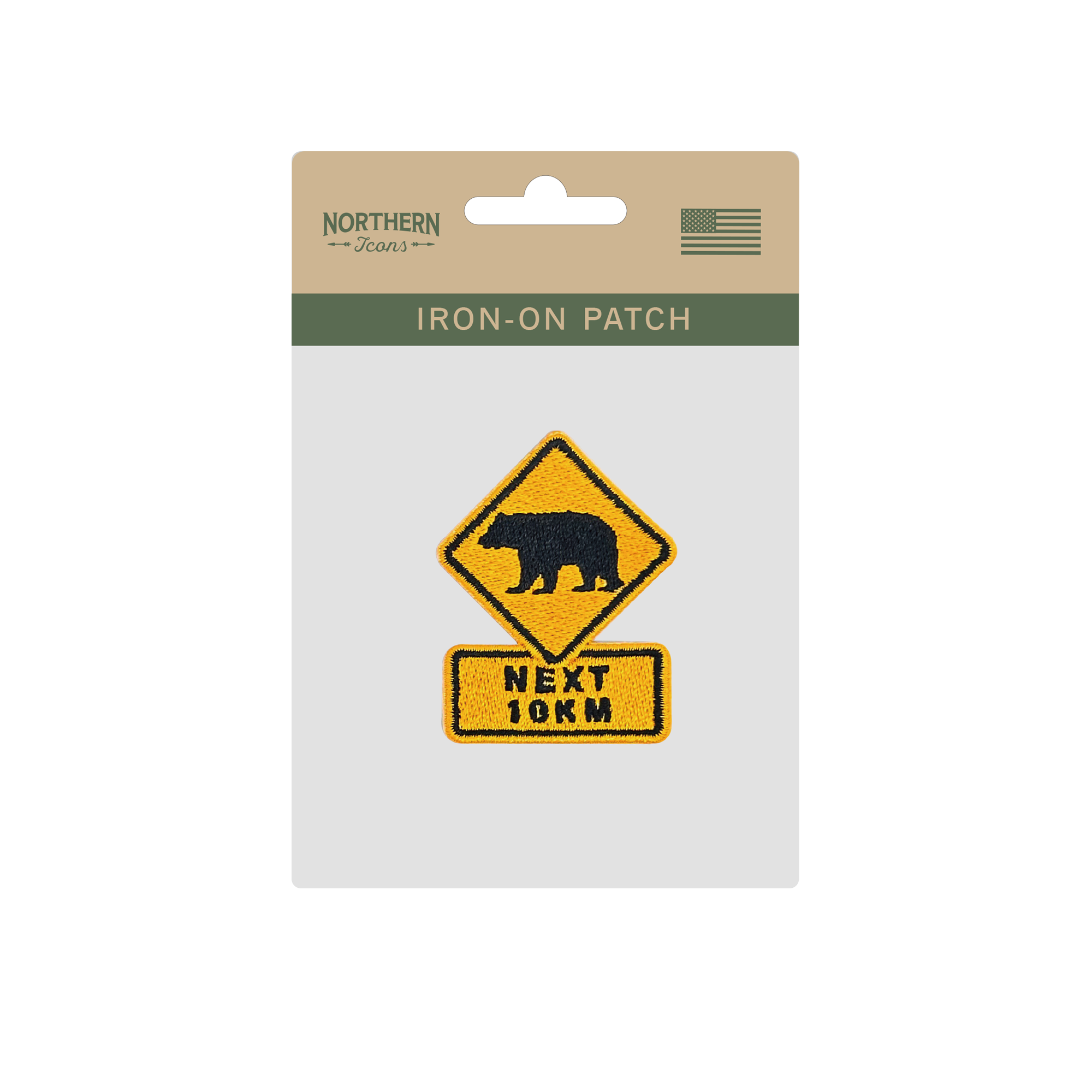 Bear Crossing Road Sign Iron On Embroidery Patch
