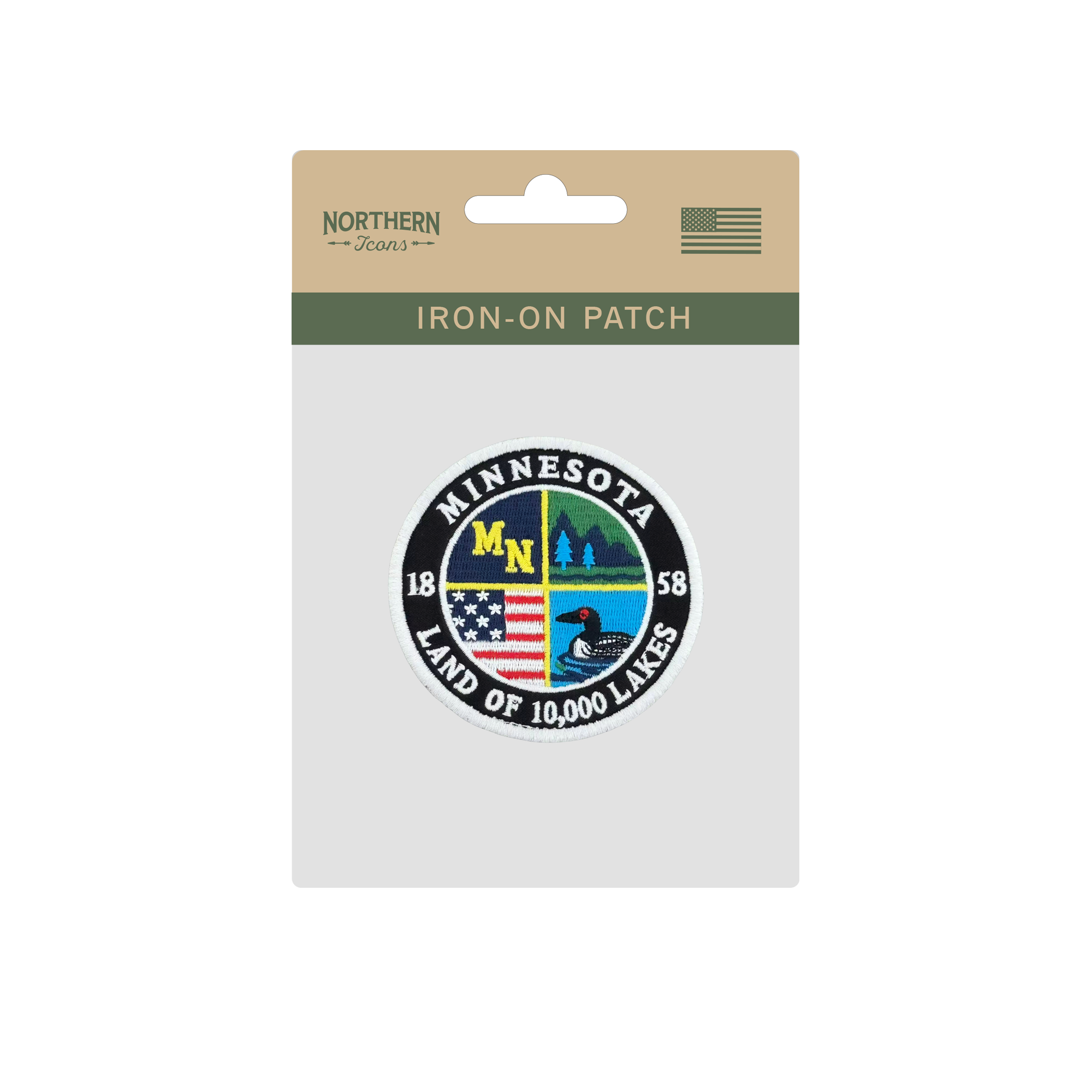 Minnesota Land of 10,000 Lakes Embroidered Round Patch with Loon and Forest Design