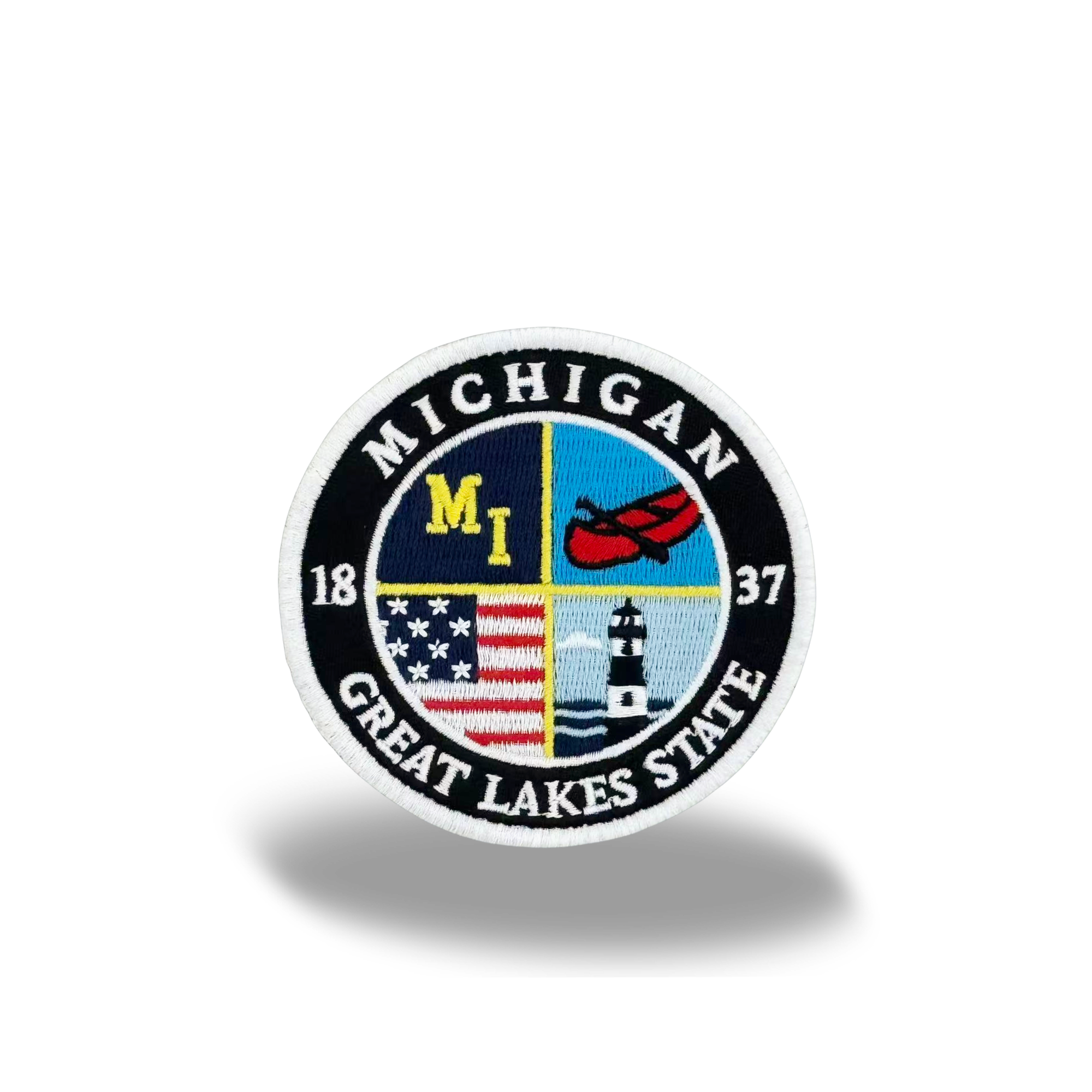 Michigan Great Lakes State Embroidered Round Patch with Lighthouse and Fish Design