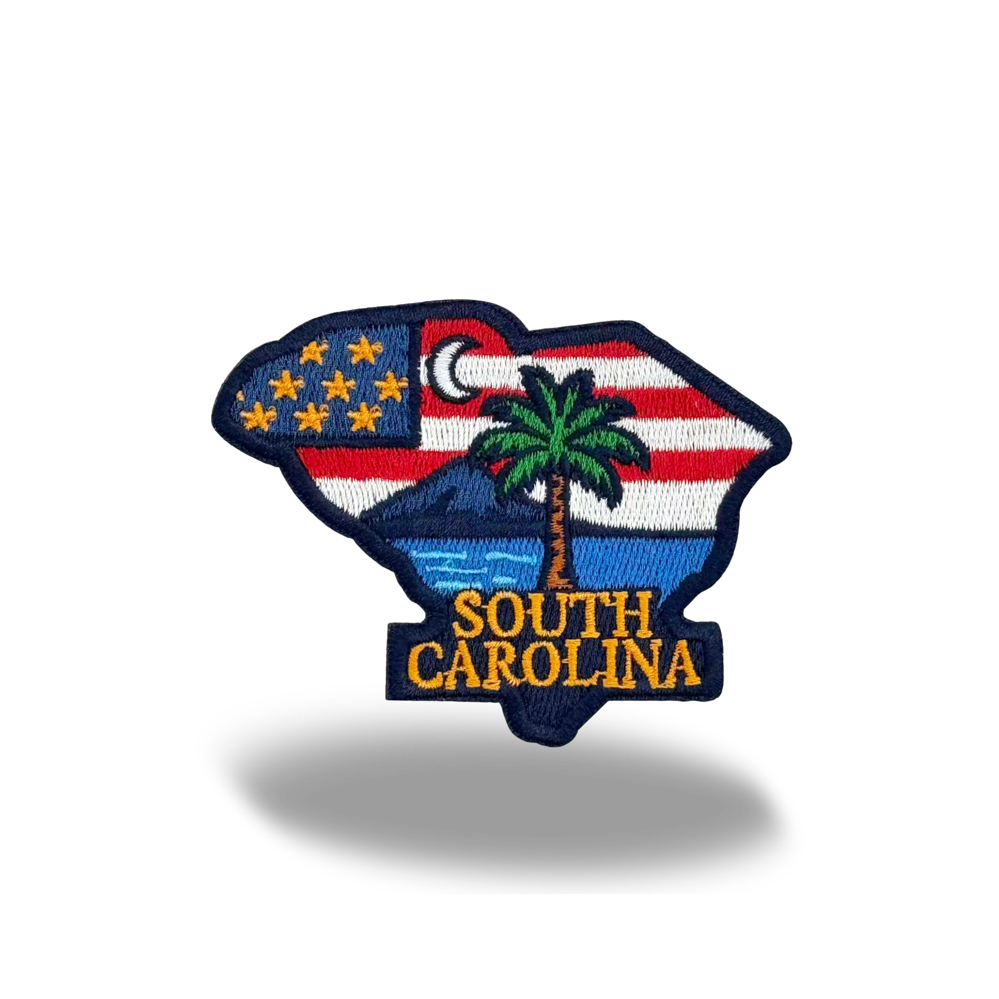 South Carolina Embroidered State Patch with Palmetto Tree Coastal Landscape Travel Souvenir