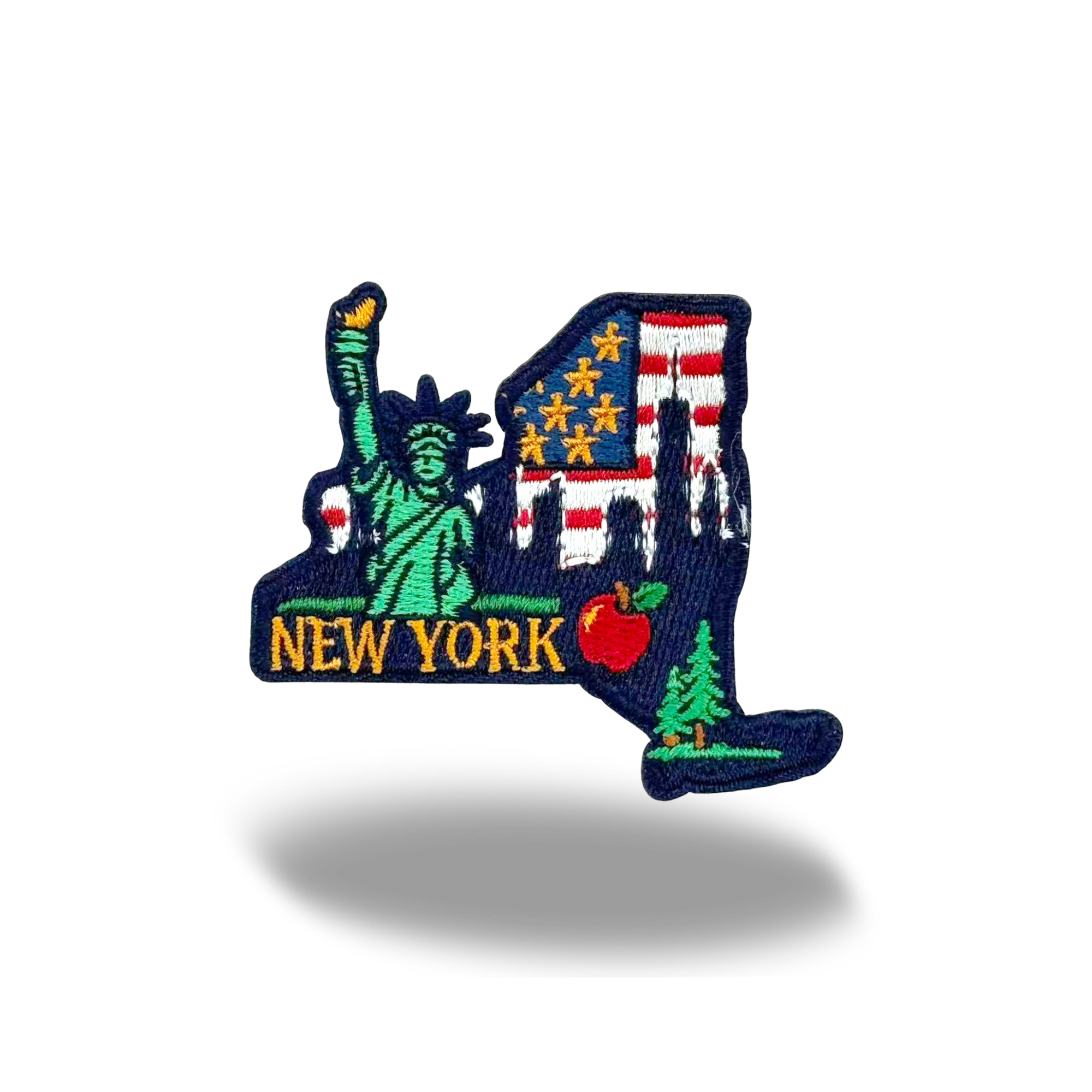 New York State Embroidered Patch with Statue of Liberty Skyline Apple Design